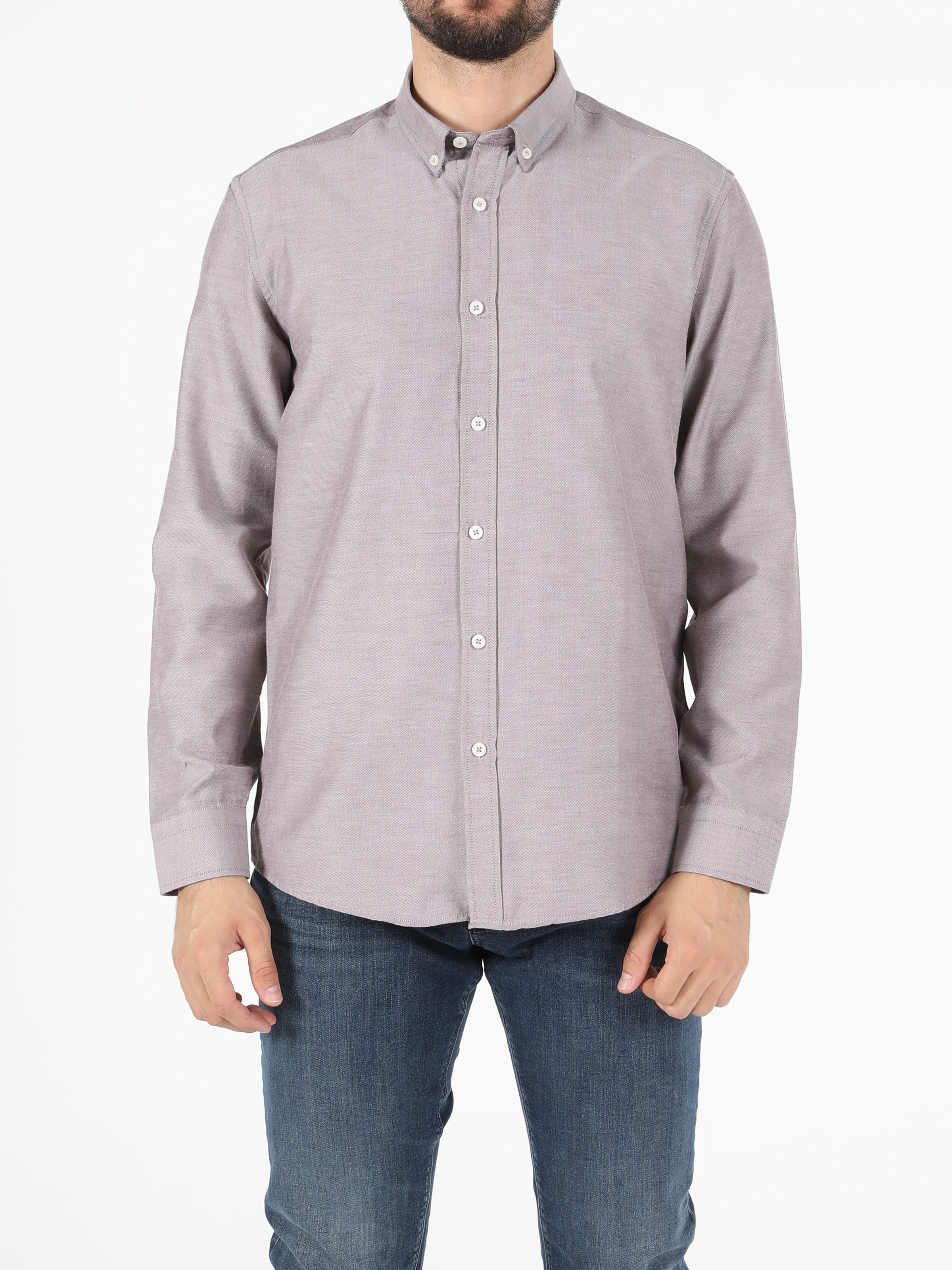 Regular Fit Shirt Neck Erkek Kahverengi Uzun Kol Gömlek Cl1052249