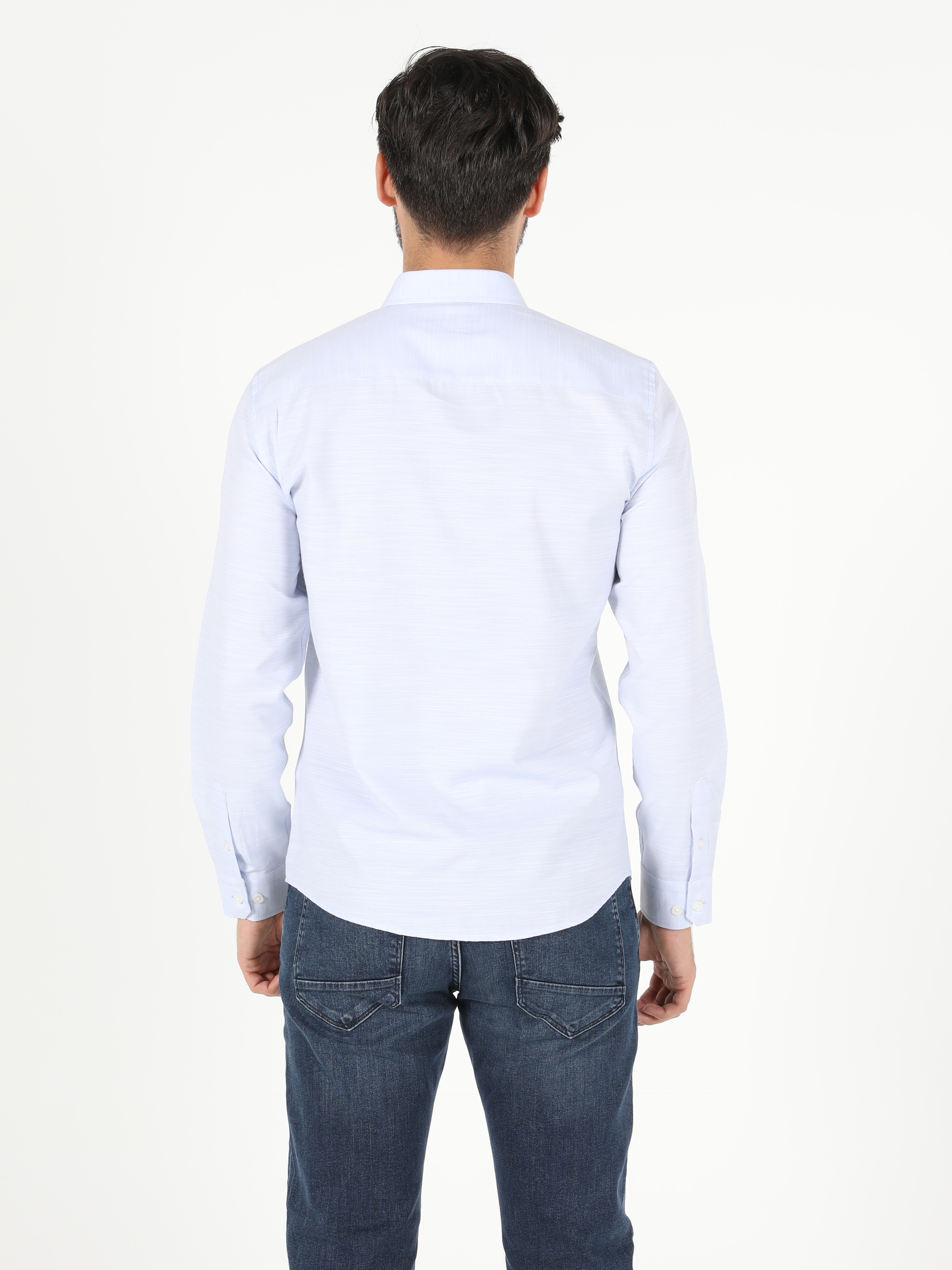  Slim Fit Shirt Neck Erkek Açık Mavi Uzun Kol Gömlek