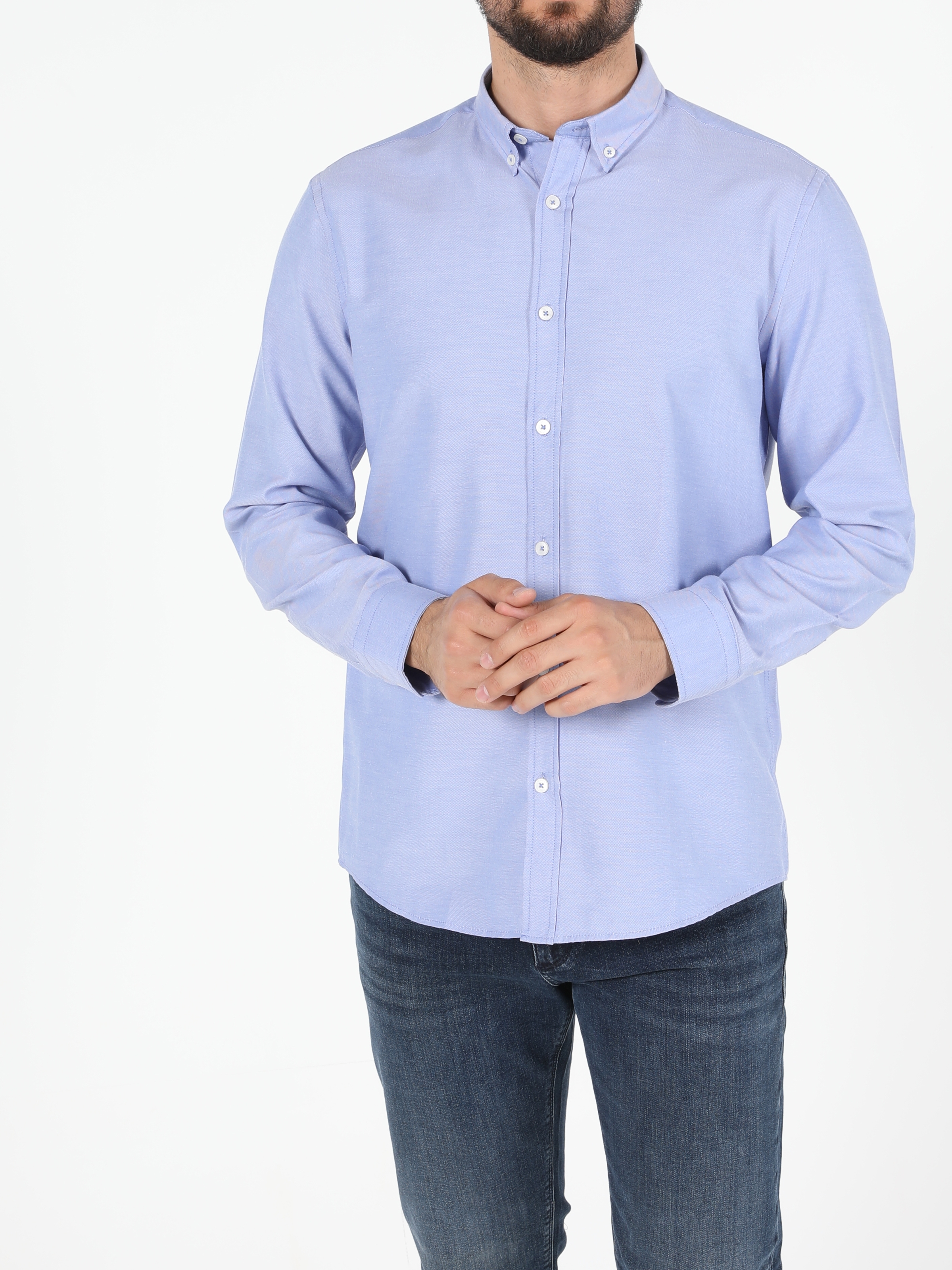 Colins  Regular Fit Shirt Neck Erkek Mavi Uzun Kol Gömlek. 2