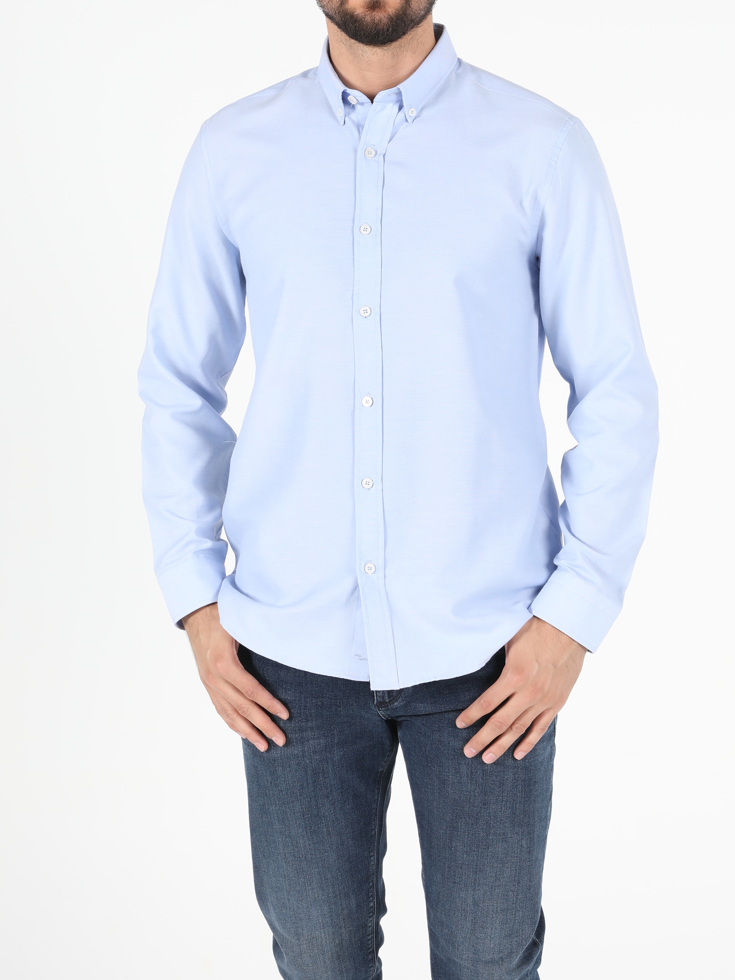 Colins  Regular Fit Shirt Neck Erkek Açık Mavi Uzun Kol Gömlek. 1