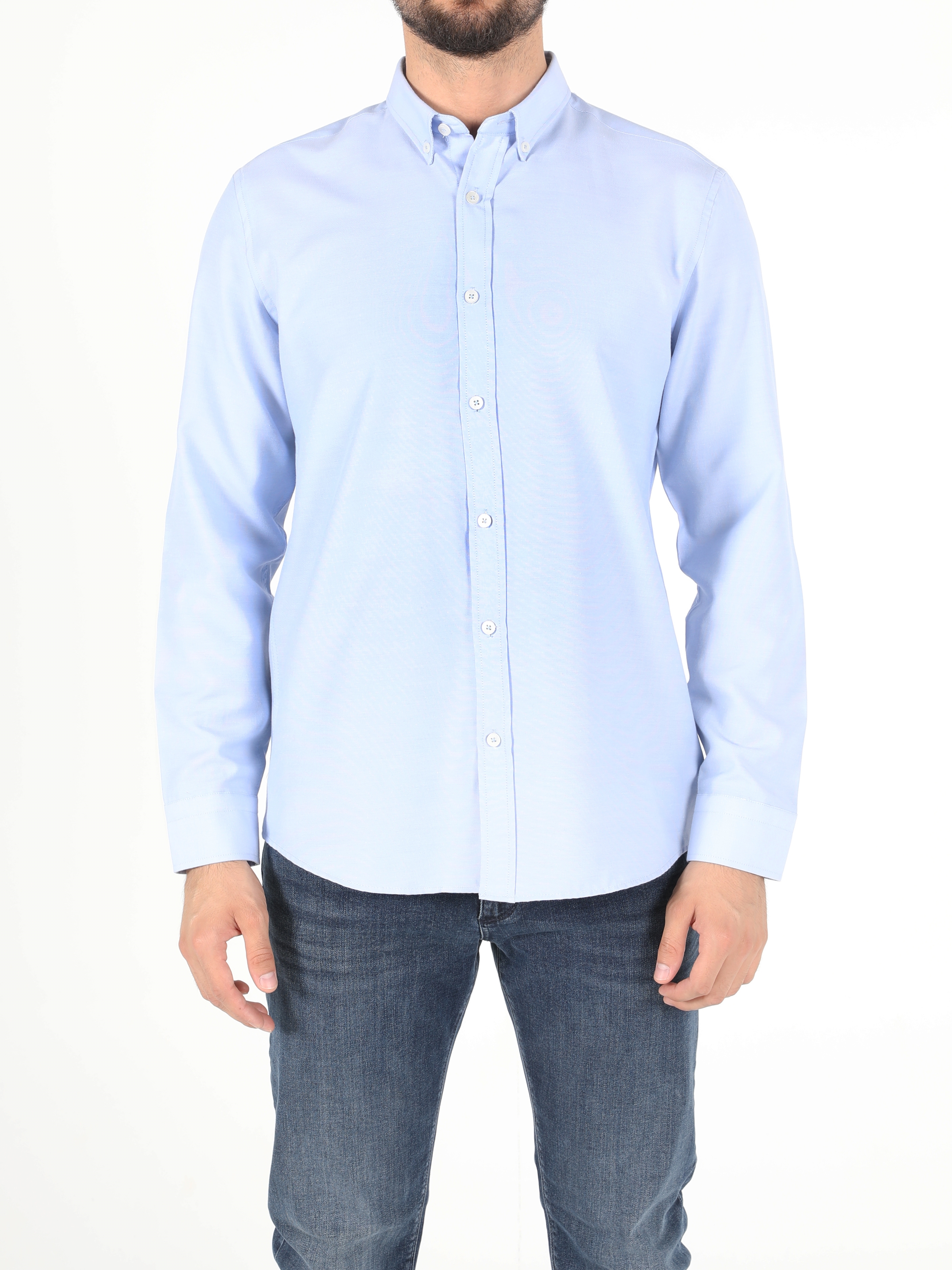 Colins Regular Fit Shirt Neck Erkek Açık Mavi Uzun Kol Gömlek. 3