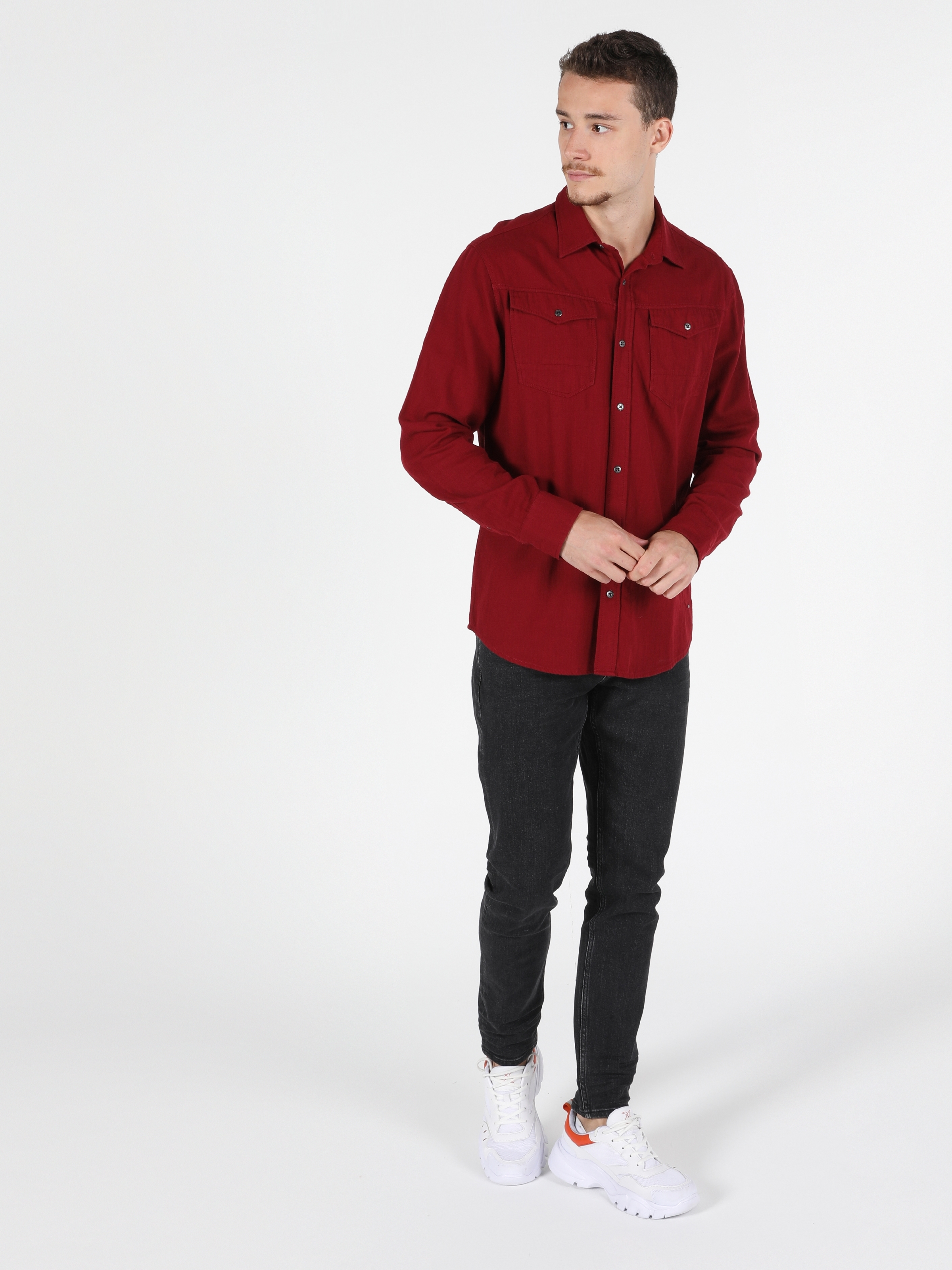 Colins Regular Fit Shirt Neck Erkek Kırmızı Uzun Kol Gömlek. 3