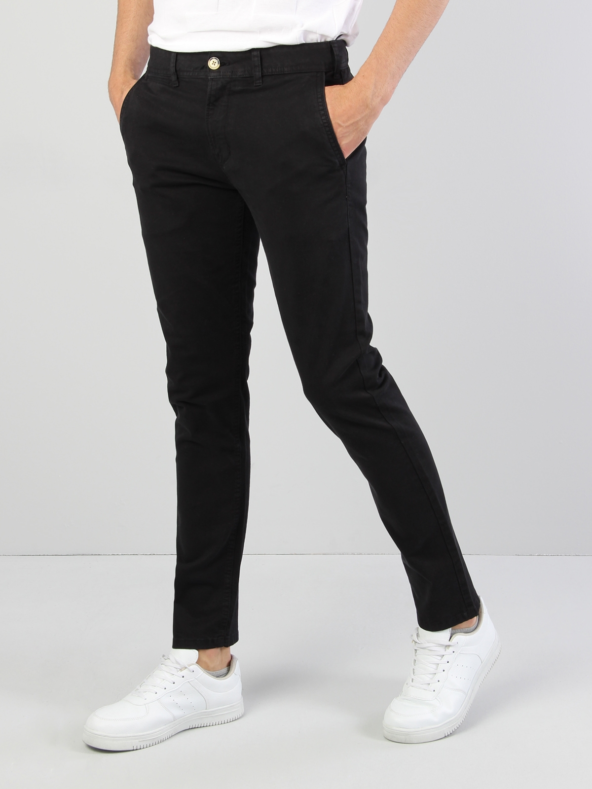 Slim Fit Orta Bel Düz Paça Erkek Siyah Pantolon Cl1028897
