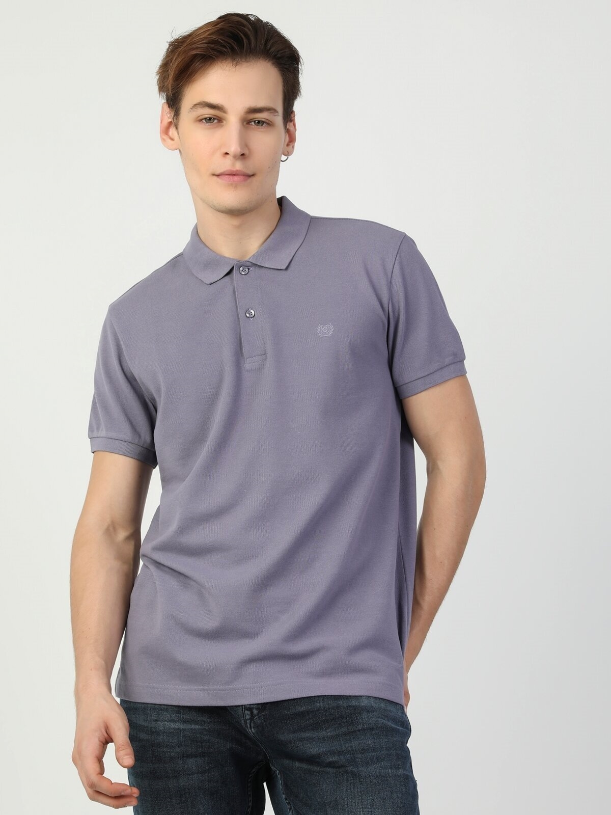 Colins Purple Men Short Sleeve Polo Shirt. 5