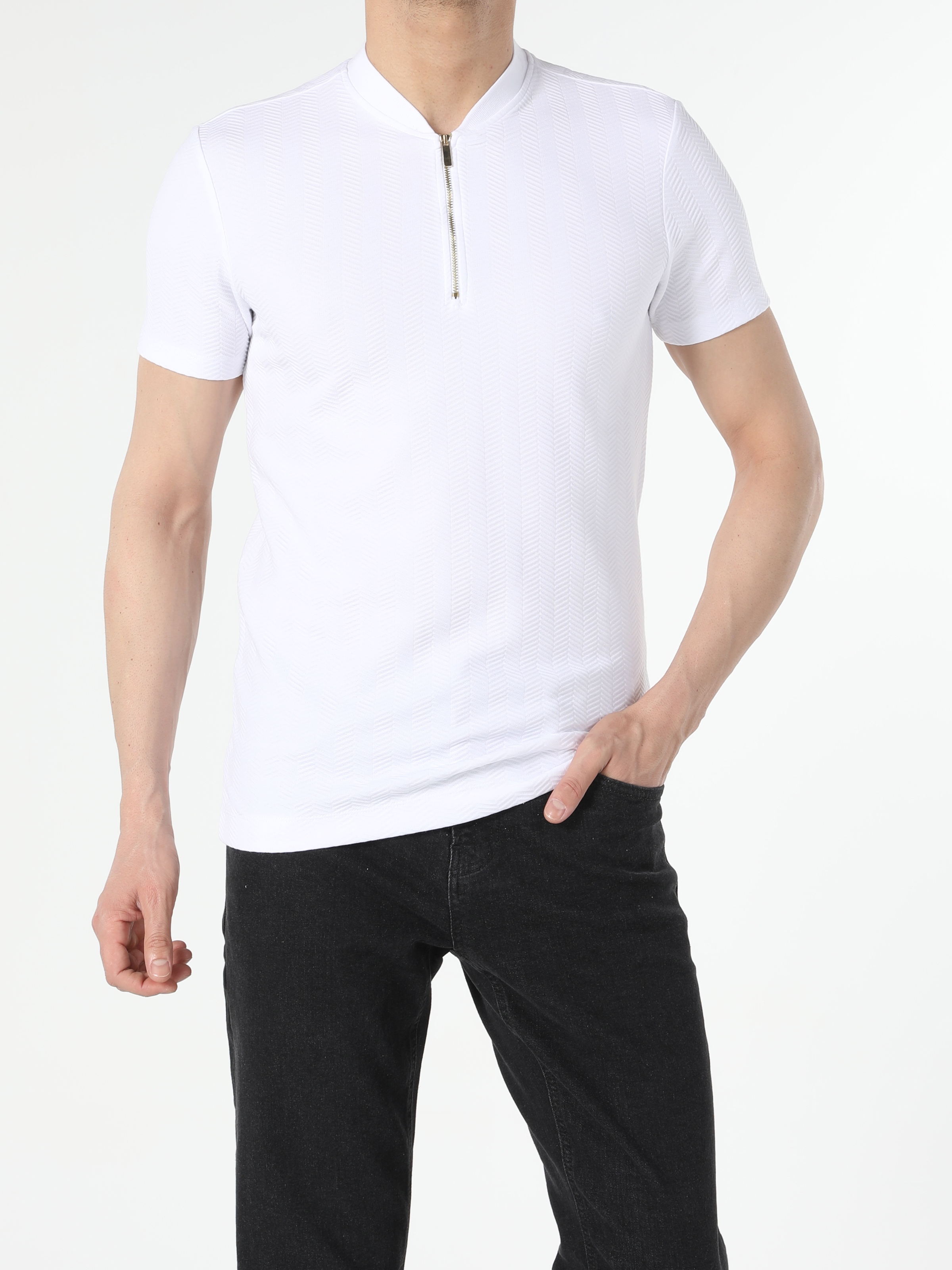 Slim Fit Erkek Beyaz Kısa Kol Polo Tişört