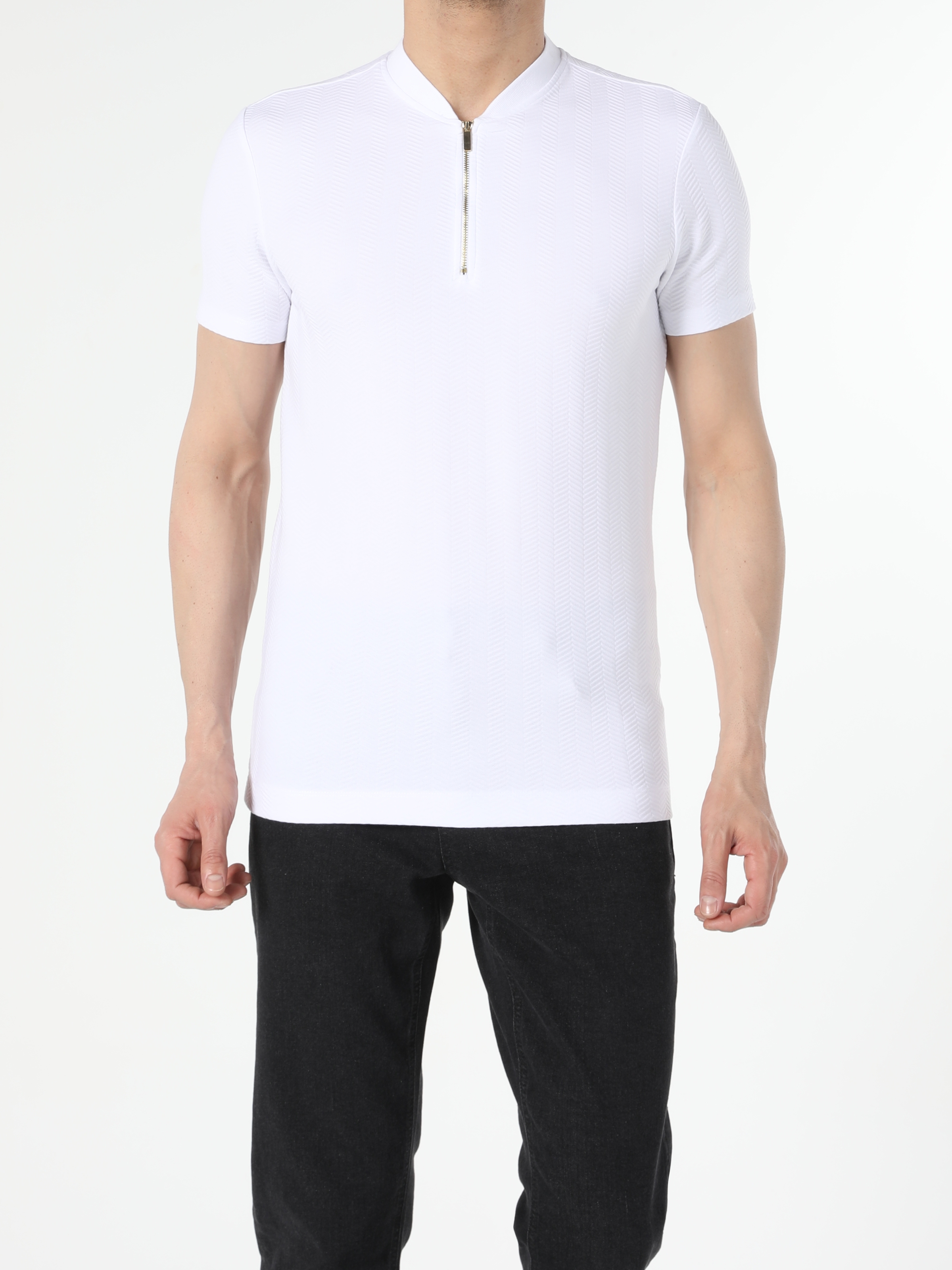 Colins Slim Fit Erkek Beyaz Kısa Kol Polo Tişört. 4