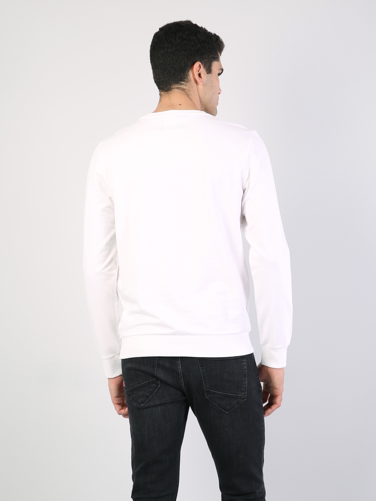 Regular Fit Erkek Beyaz Sweatshirt