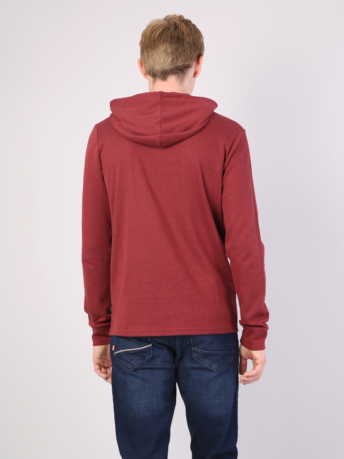 Kırmızı İp Detaylı Kapüşonlu Uzun Kol Sweatshirt