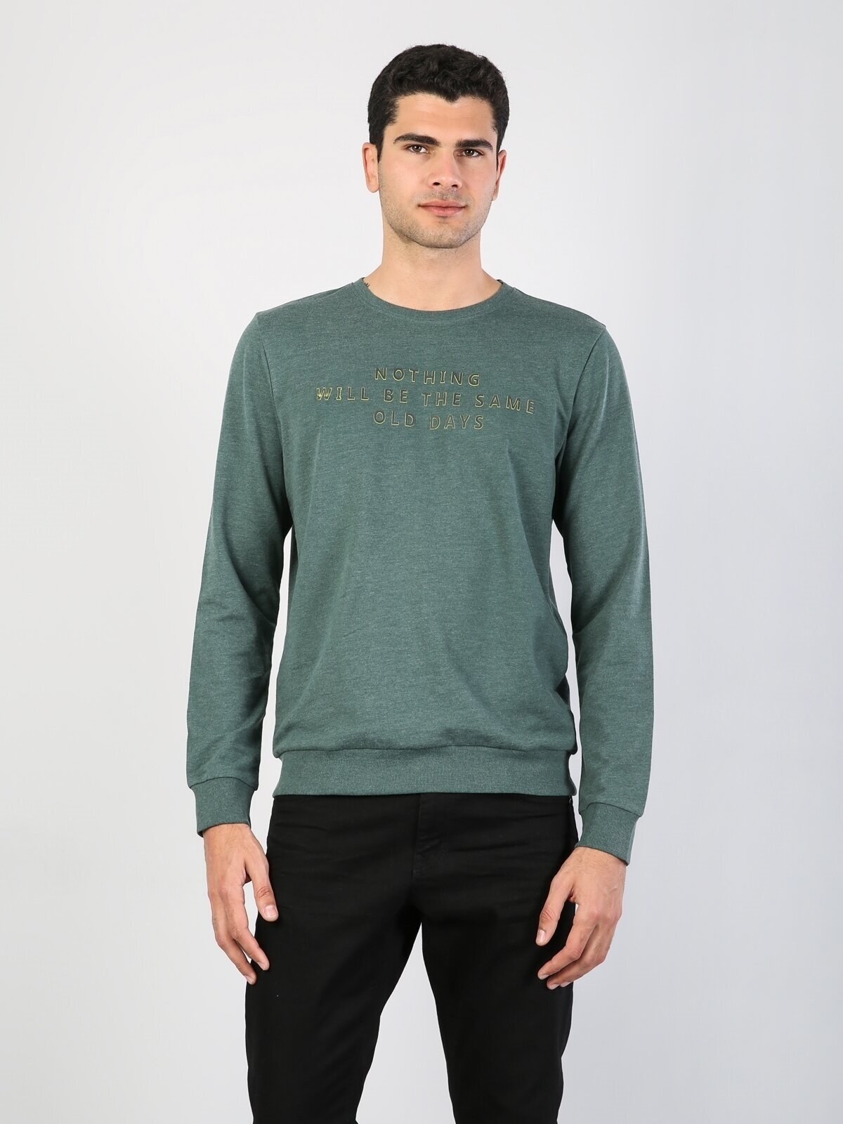 Yeşil Baskılı Uzun Kol Sweatshirt