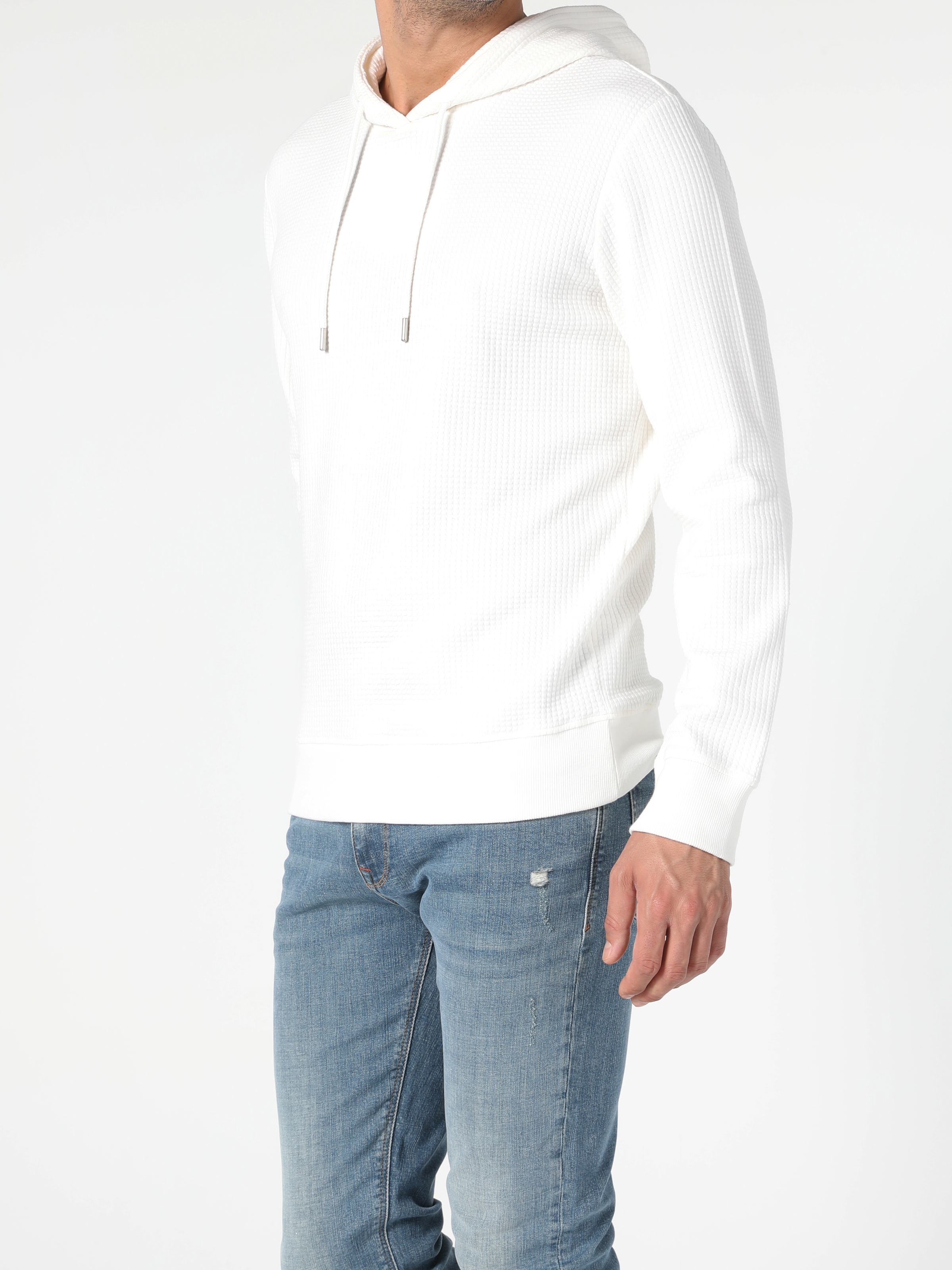 Regular Fit Beyaz Erkek Sweatshirt