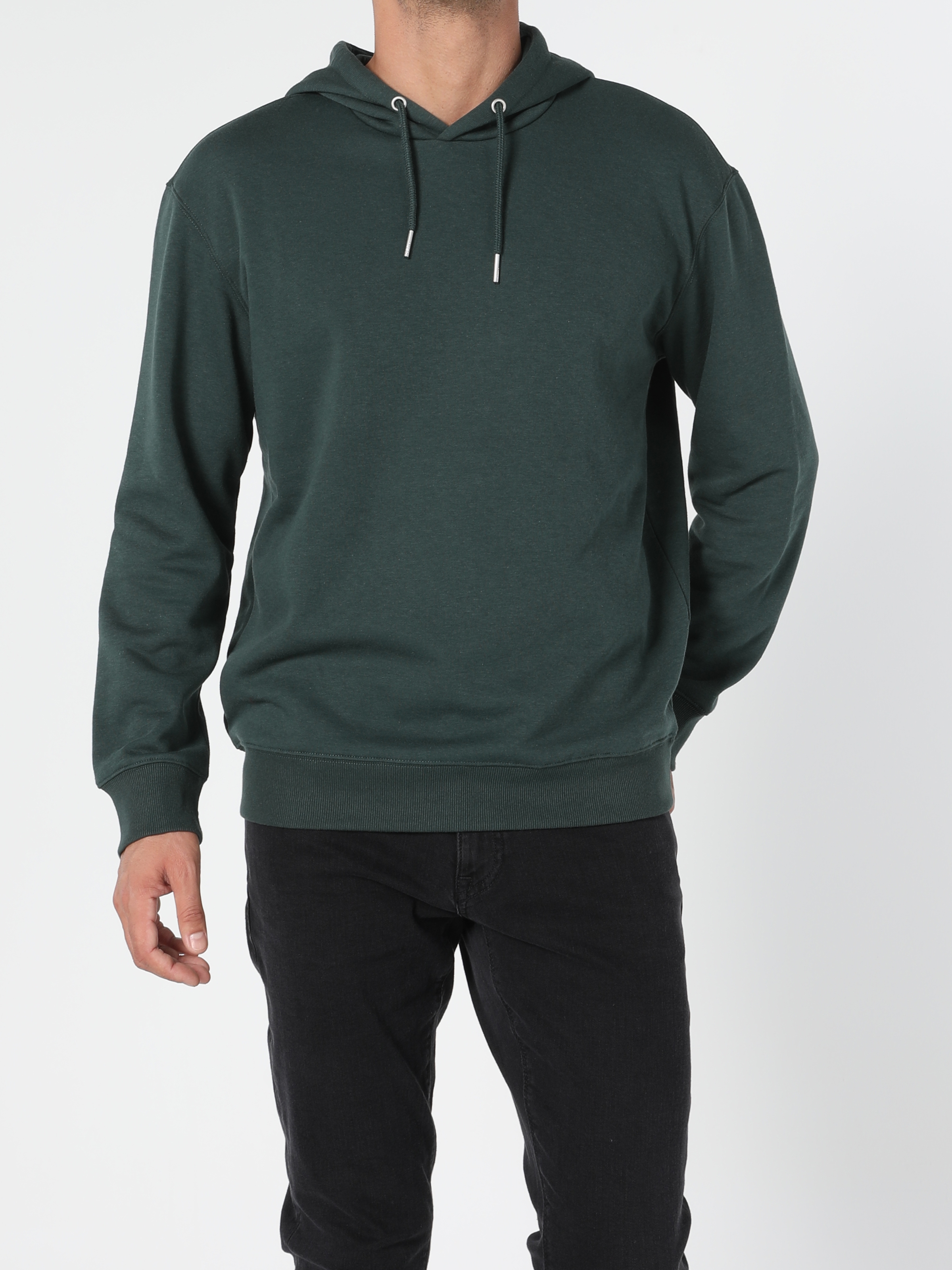 Regular Fit Kapüşonlu Yeşil Erkek Sweatshirt Cl1055786