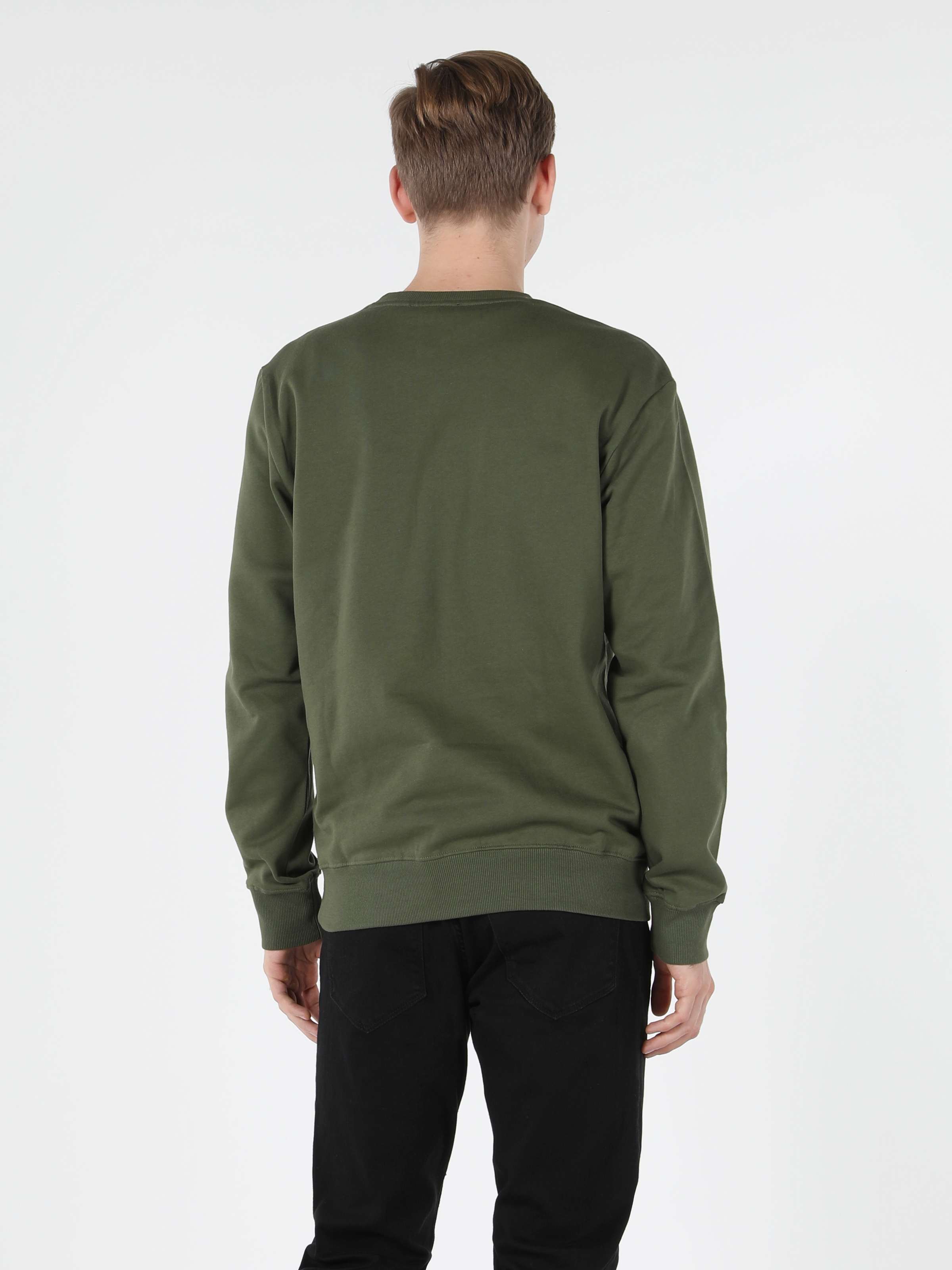 Regular Fit Cepli Yazılı Yeşil Erkek Sweatshirt
