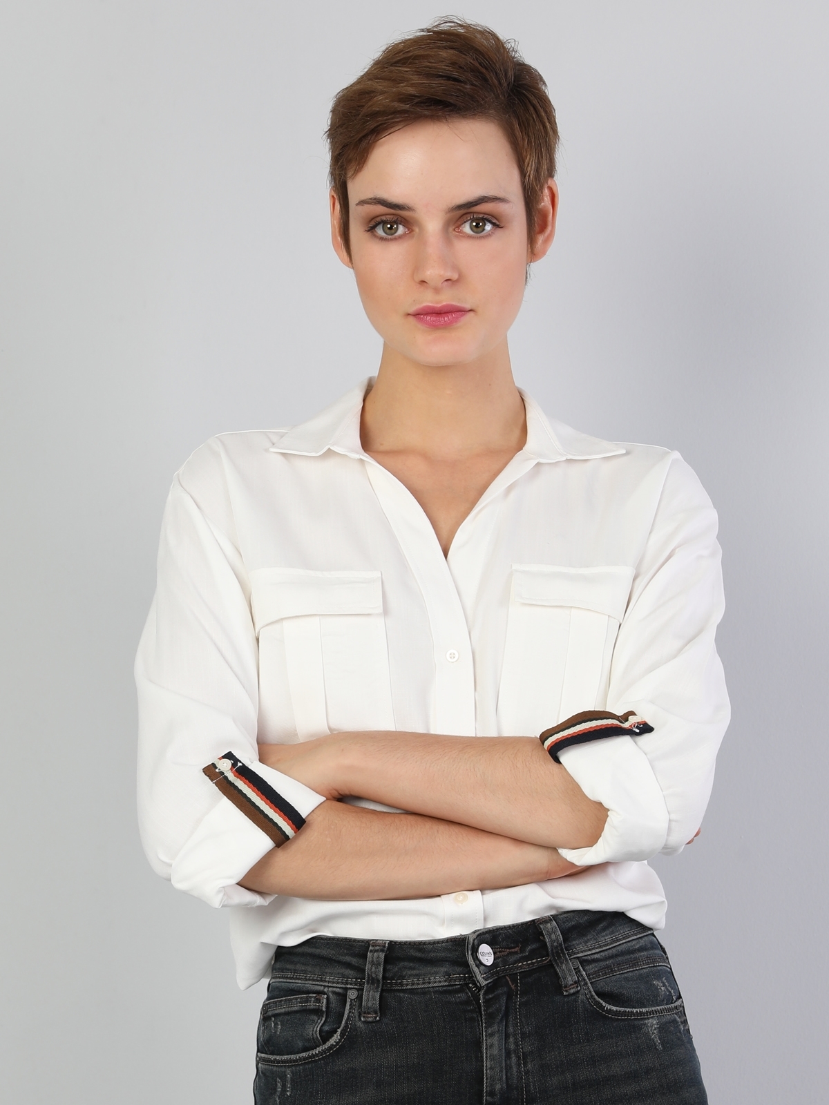 Colins Regular Fit Shirt Neck Kadın Beyaz Uzun Kol Gömlek. 5
