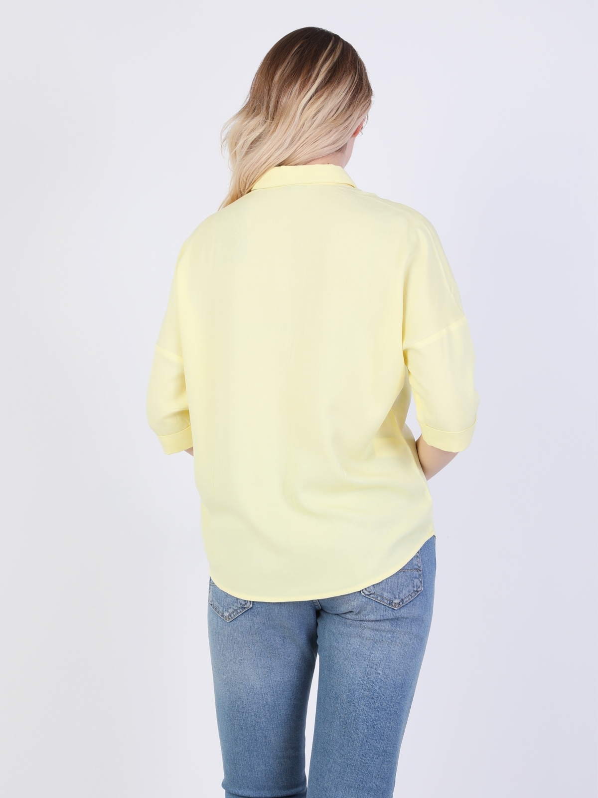Basic Regular Fit Sarı Kadın Uzun Kol Gömlek