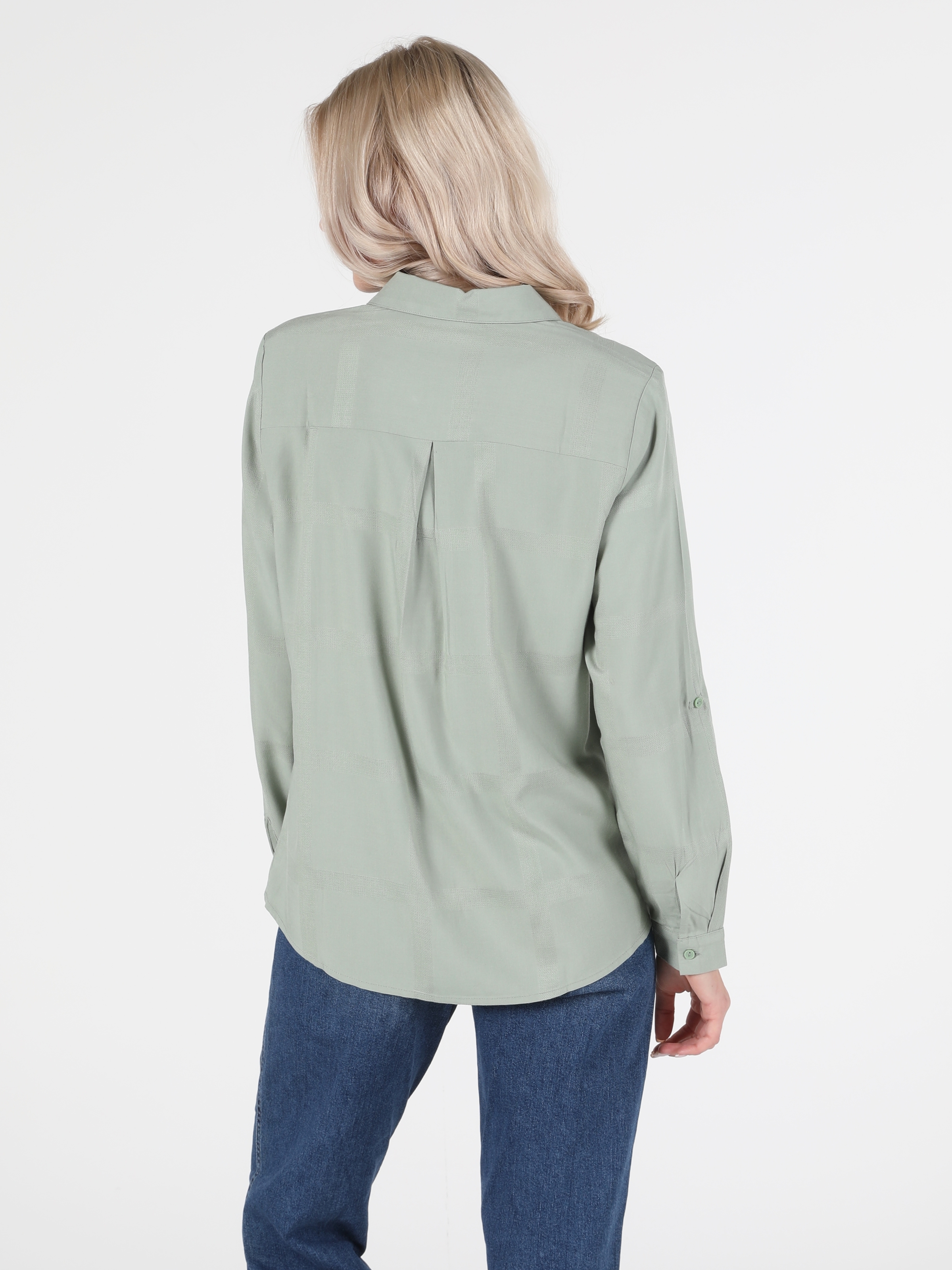 Regular Fit Shirt Neck Kadın Mint Yeşili Uzun Kol Gömlek