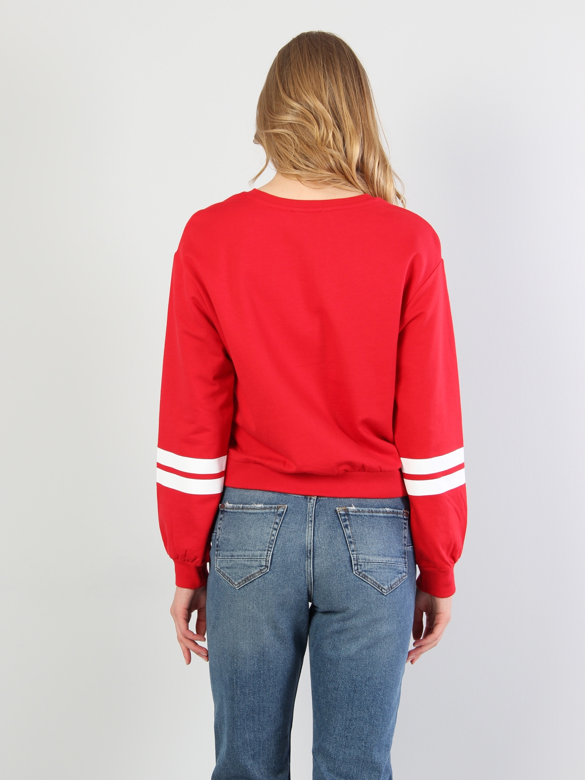 Kırmızı Baskılı Uzun Kol Sweatshirt