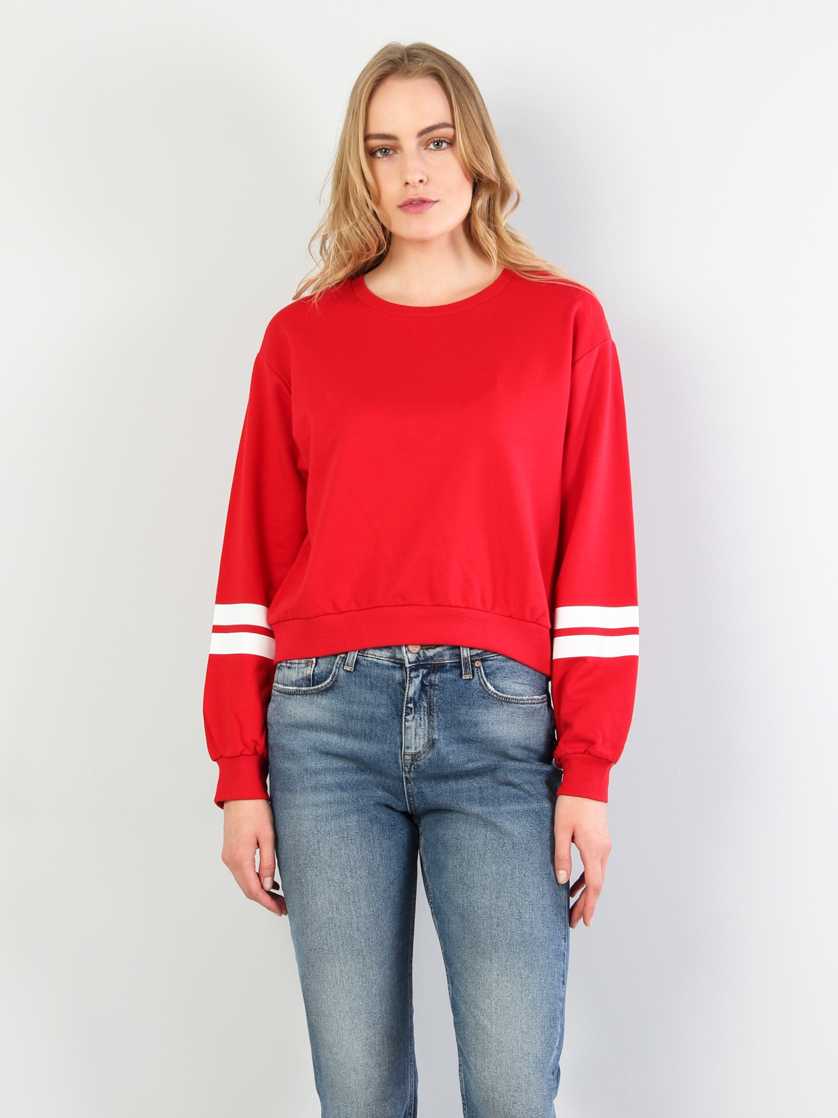 Kırmızı Baskılı Uzun Kol Sweatshirt