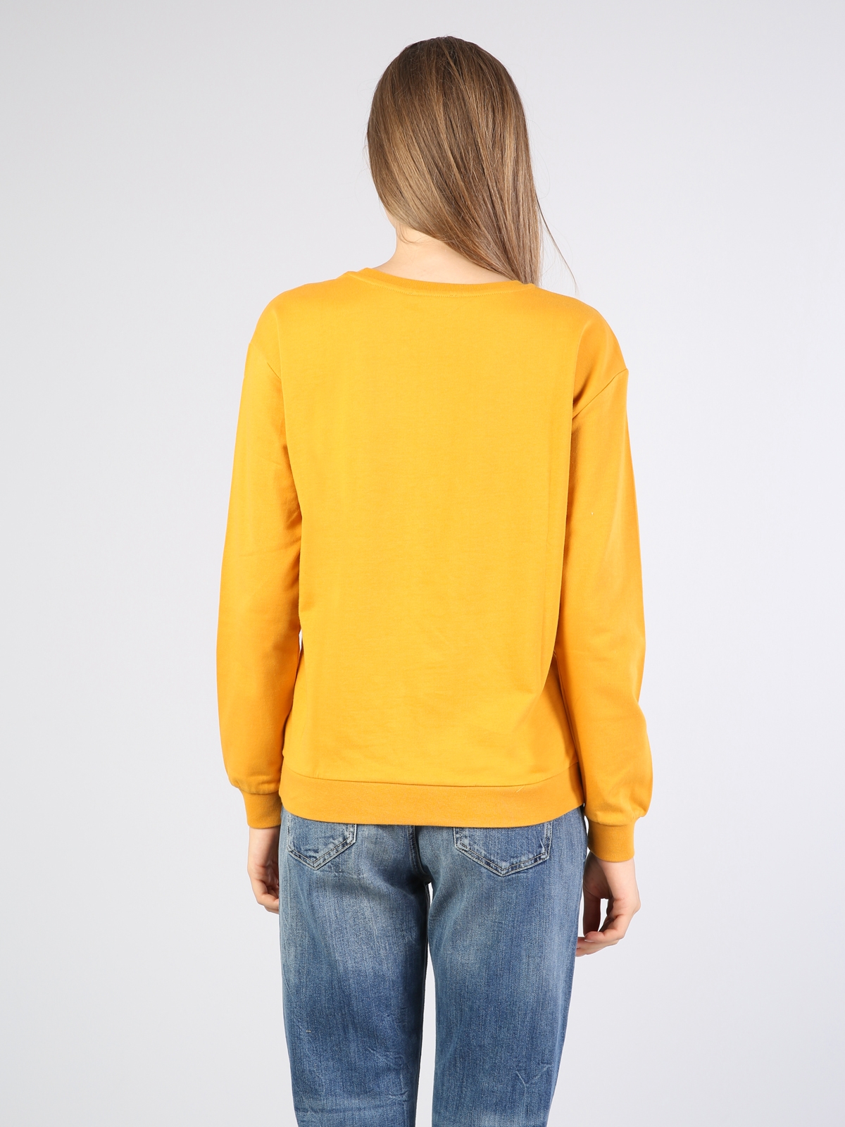 Sarı Baskılı Uzun Kol Sweatshirt