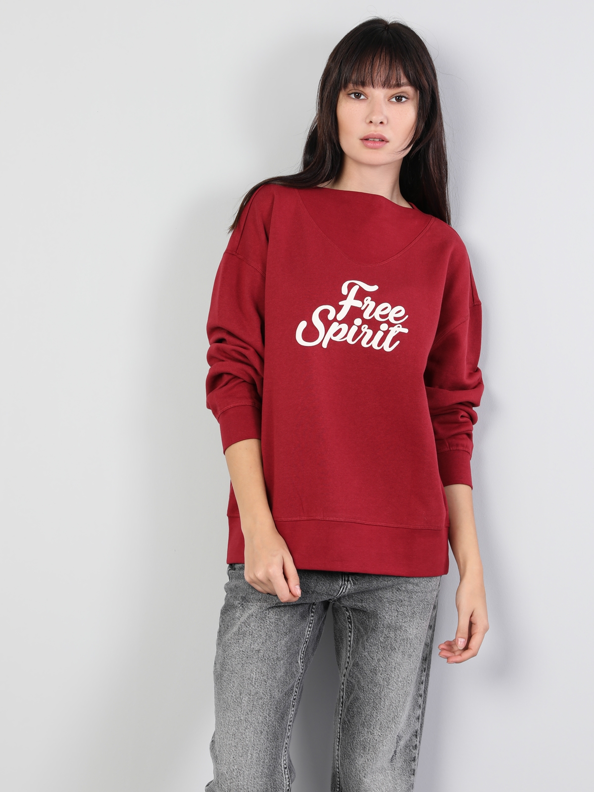  Comfort Fit  Kadın Bordo Sweatshirt