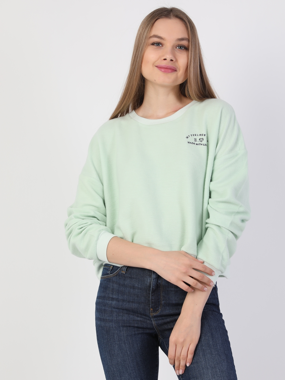 Regular Fit Kadın Yeşil Sweatshirt