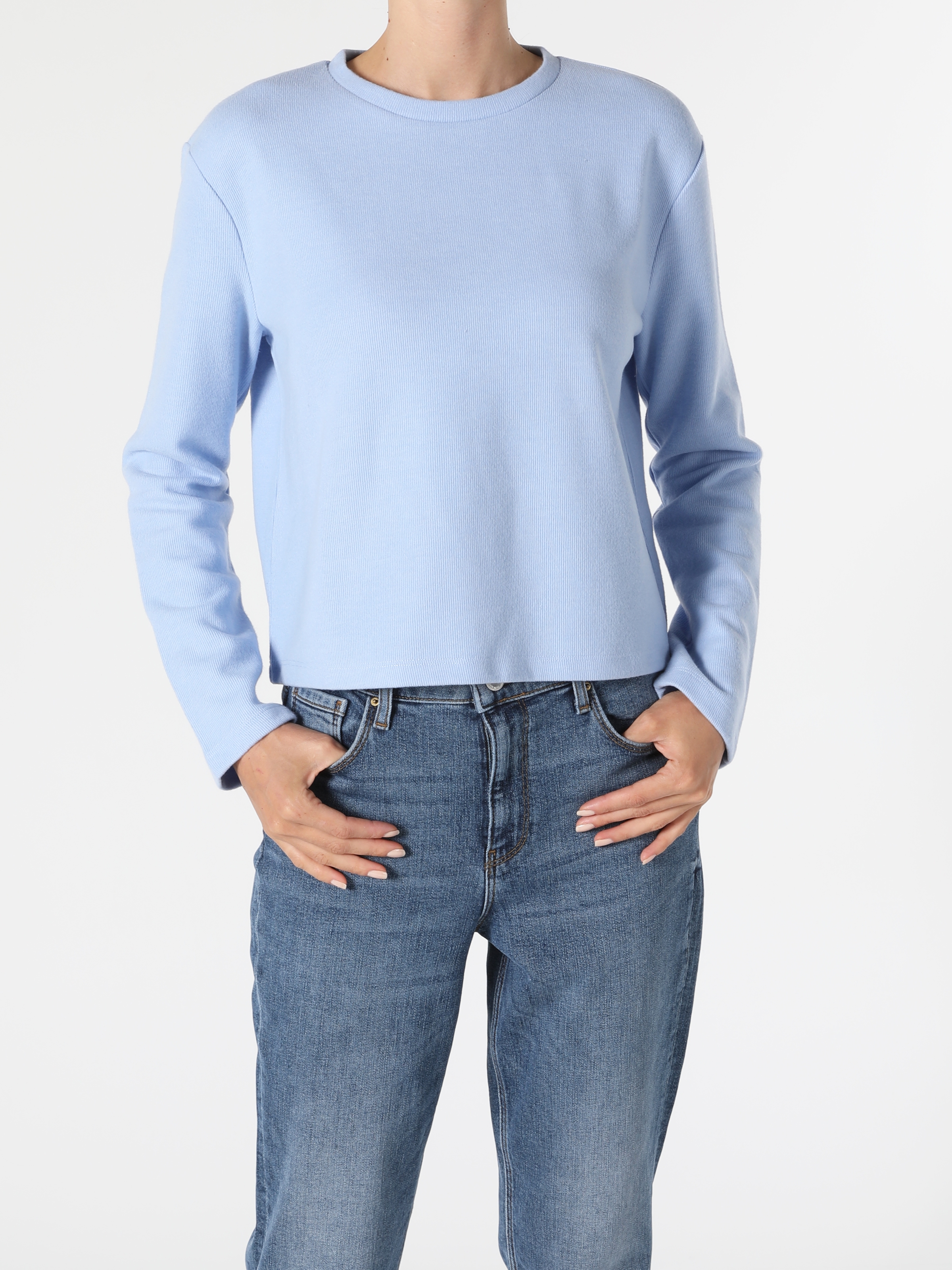Colins Regular Fit Mavi Kadın Uzun Kol Tişört. 4