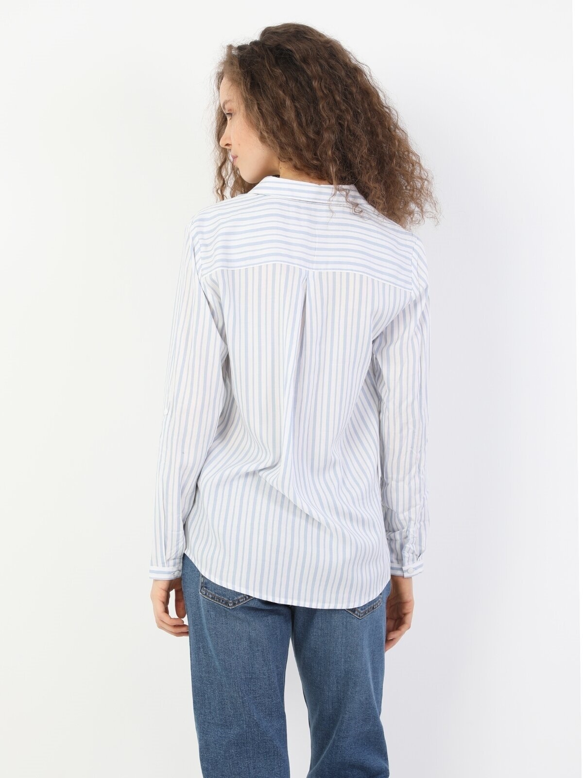 Regular Fit Shirt Neck Kadın Mavi Uzun Kol Bluz Cl1048441