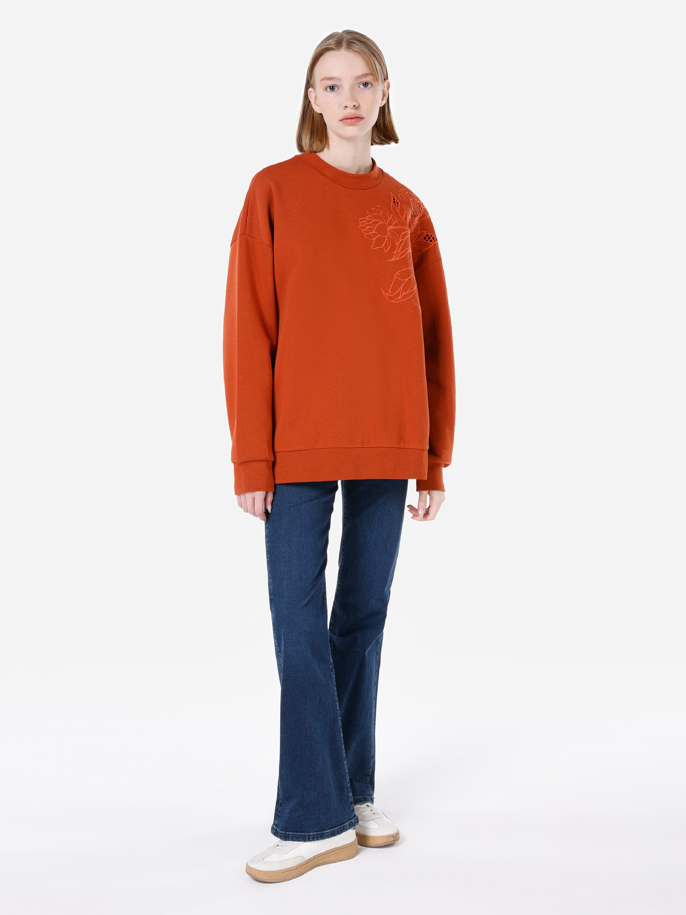 Regular Fit Baskılı Kahverengi Kadın Sweatshirt