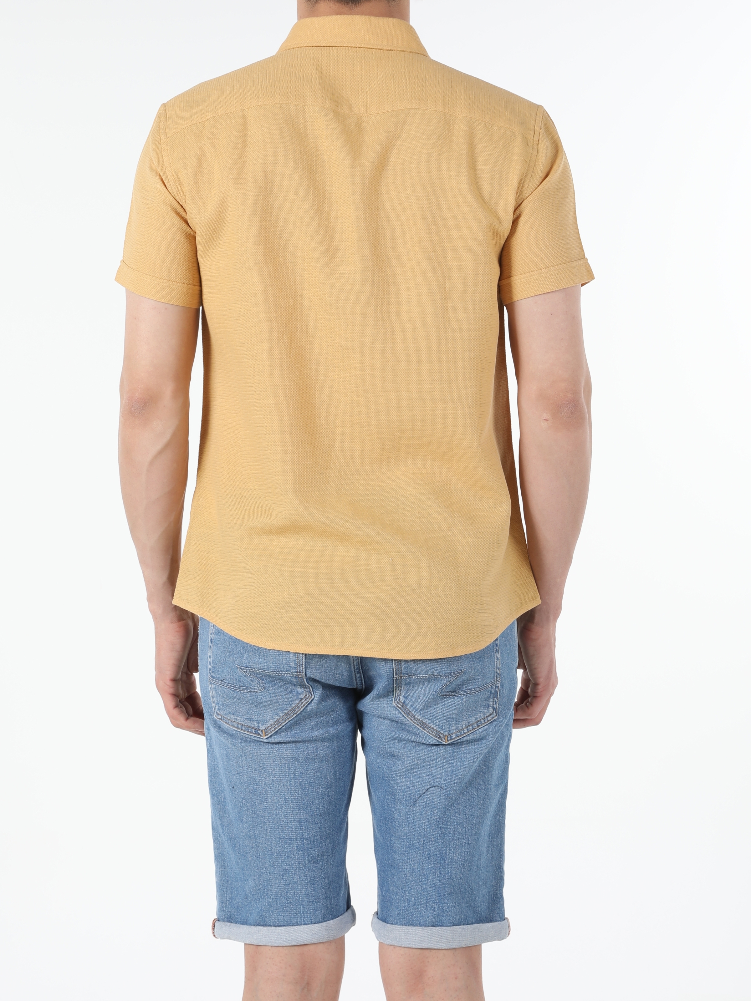 Colins Kahverengi Slim Fit Shirt Neck Kahverengi Erkek Kısa Kol Gömlek. 2