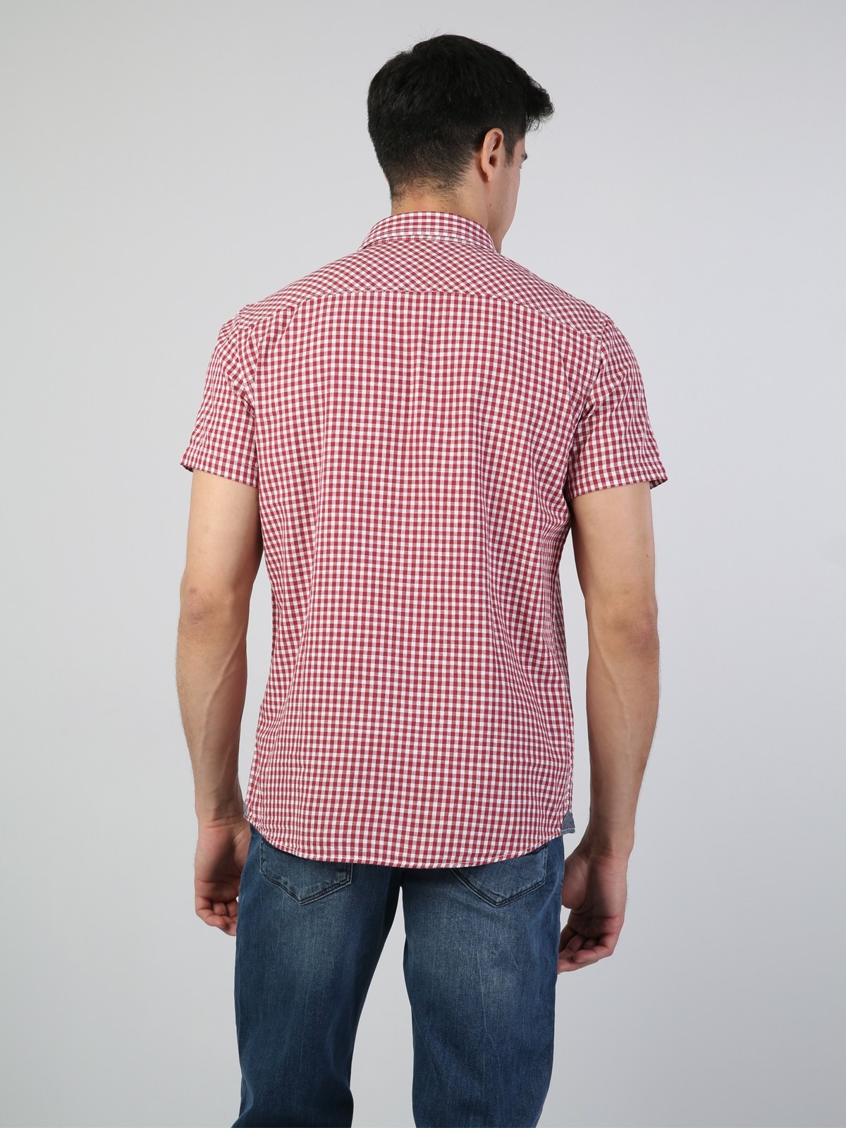 Regular Fit Shirt Neck Erkek Kırmızı Kısa Kol Gömlek Cl1041746
