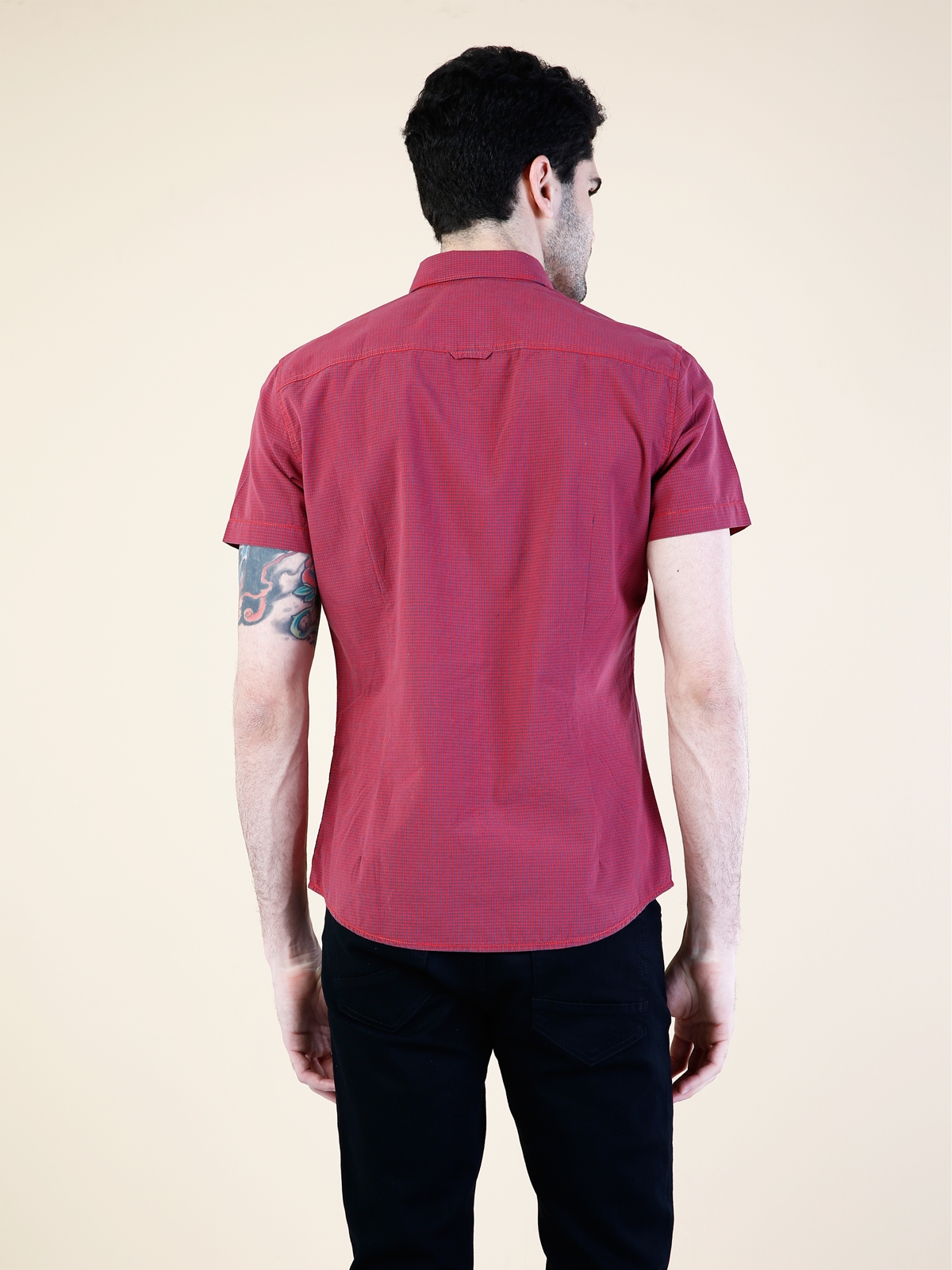 Modern Fit Erkek Kırmızı Kısa Kol Gömlek