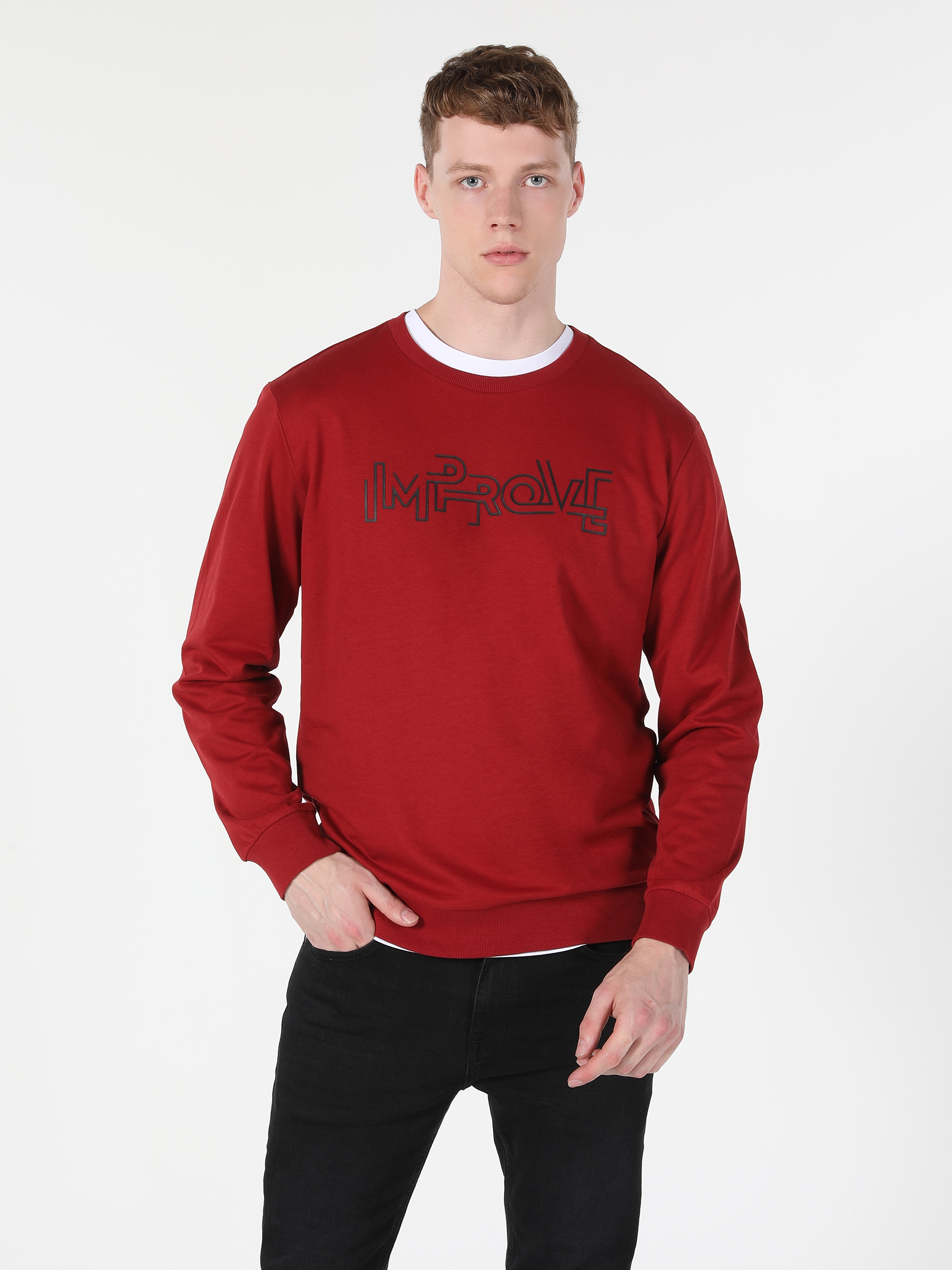 Regular Fit Baskılı Kırmızı Erkek Sweatshirt