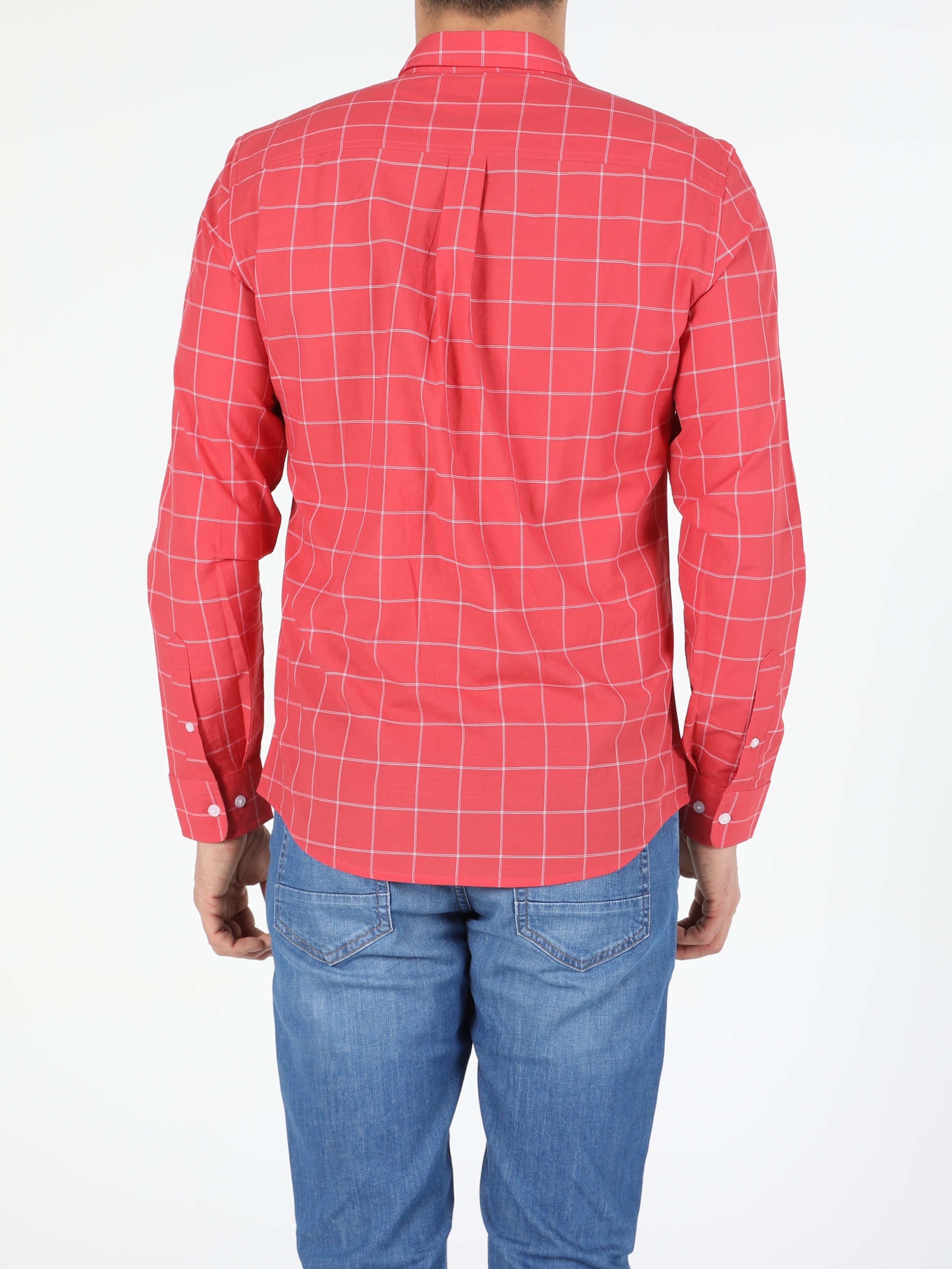 Colins Kırmızı Slim Fit Shirt Neck Erkek Uzun Kol Gömlek. 2