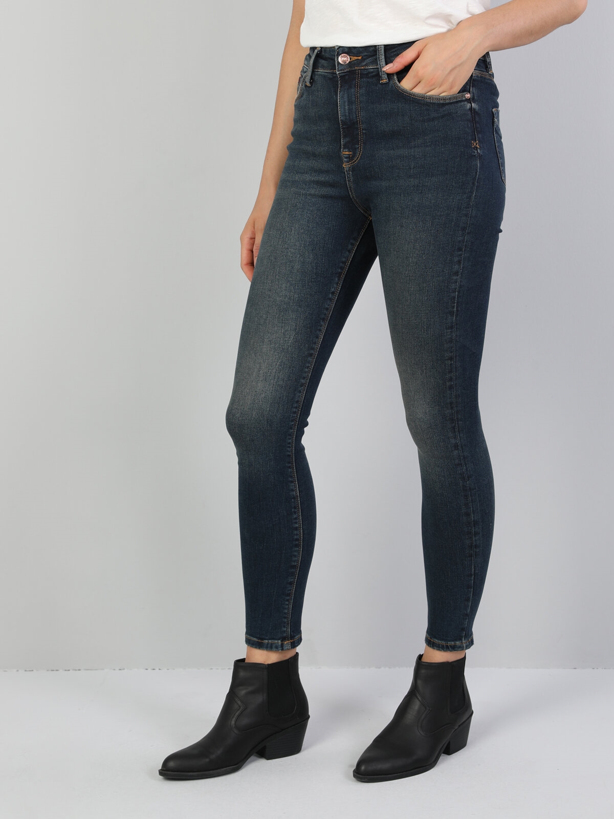 760 Dıana Yüksek Bel Dar Paça Super Slim Fit Koyu Mavi Kadın Jean Pantolon