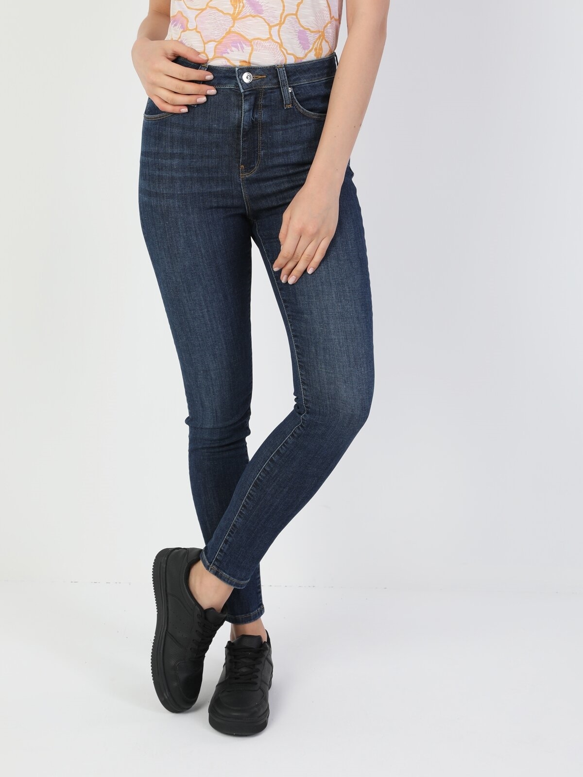 760 Dıana Yüksek Bel Dar Paça Super Slim Fit Koyu Mavi Kadın Jean Pantolon Cl1049657