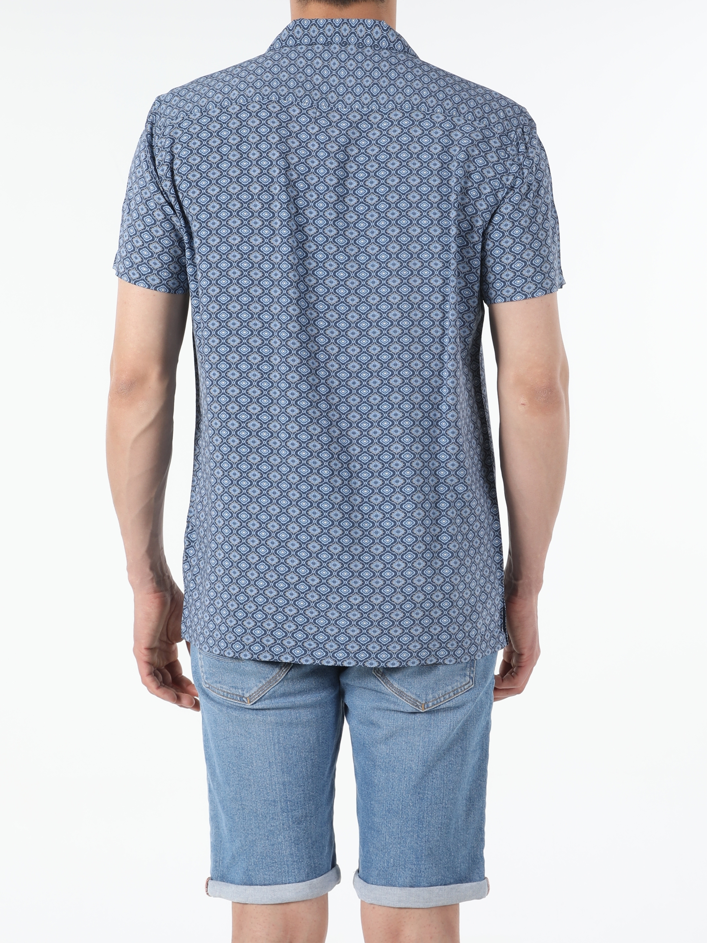 Colins Koyu Mavi Regular Fit Shirt Neck Erkek Kısa Kol Gömlek. 2