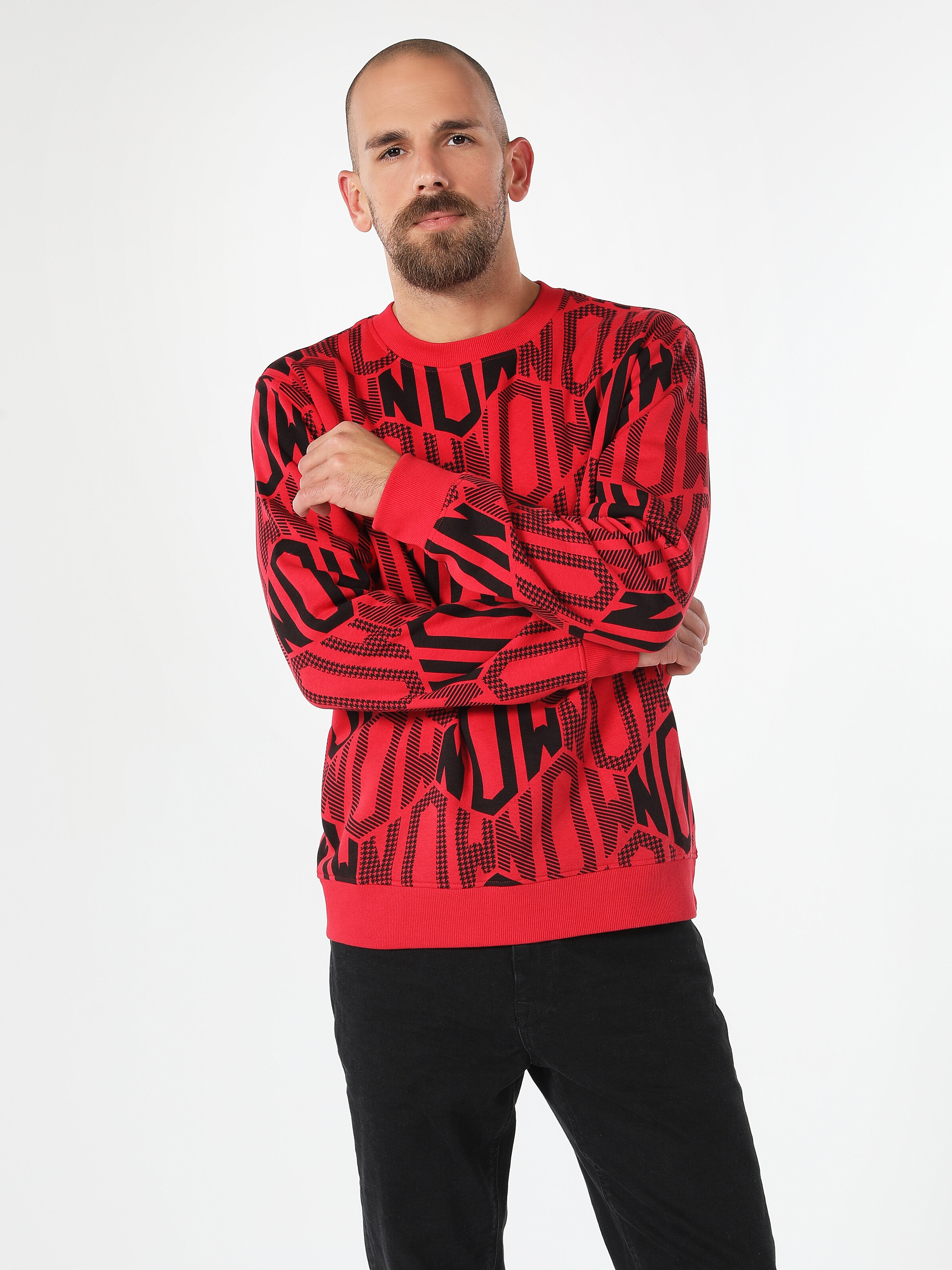 Regular Fit Desenli Erkek Kırmızı Sweatshirt Cl1061575