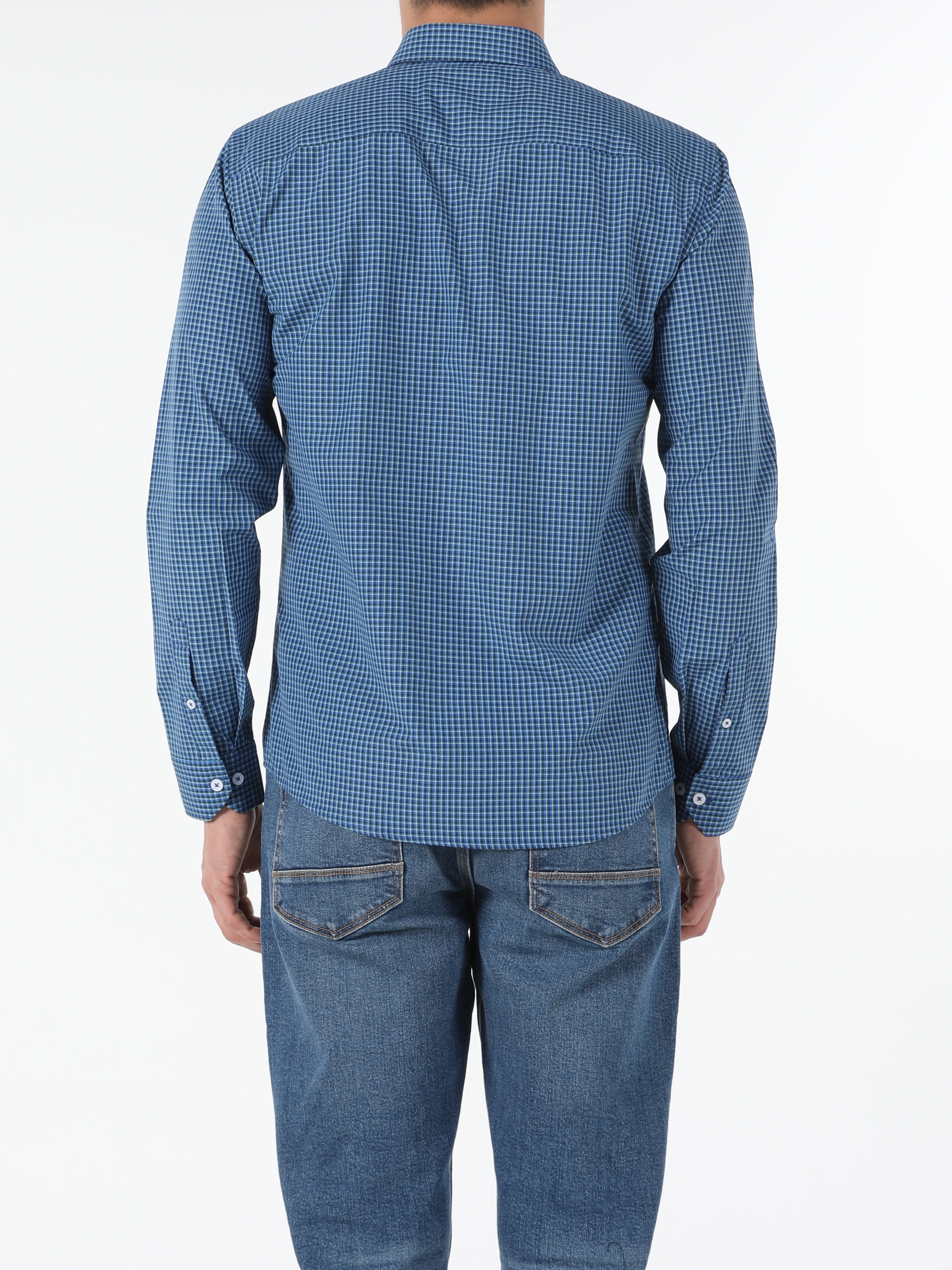 Regular Fit Shirt Neck  Erkek Lacivert Uzun Kol Gömlek Cl1052930