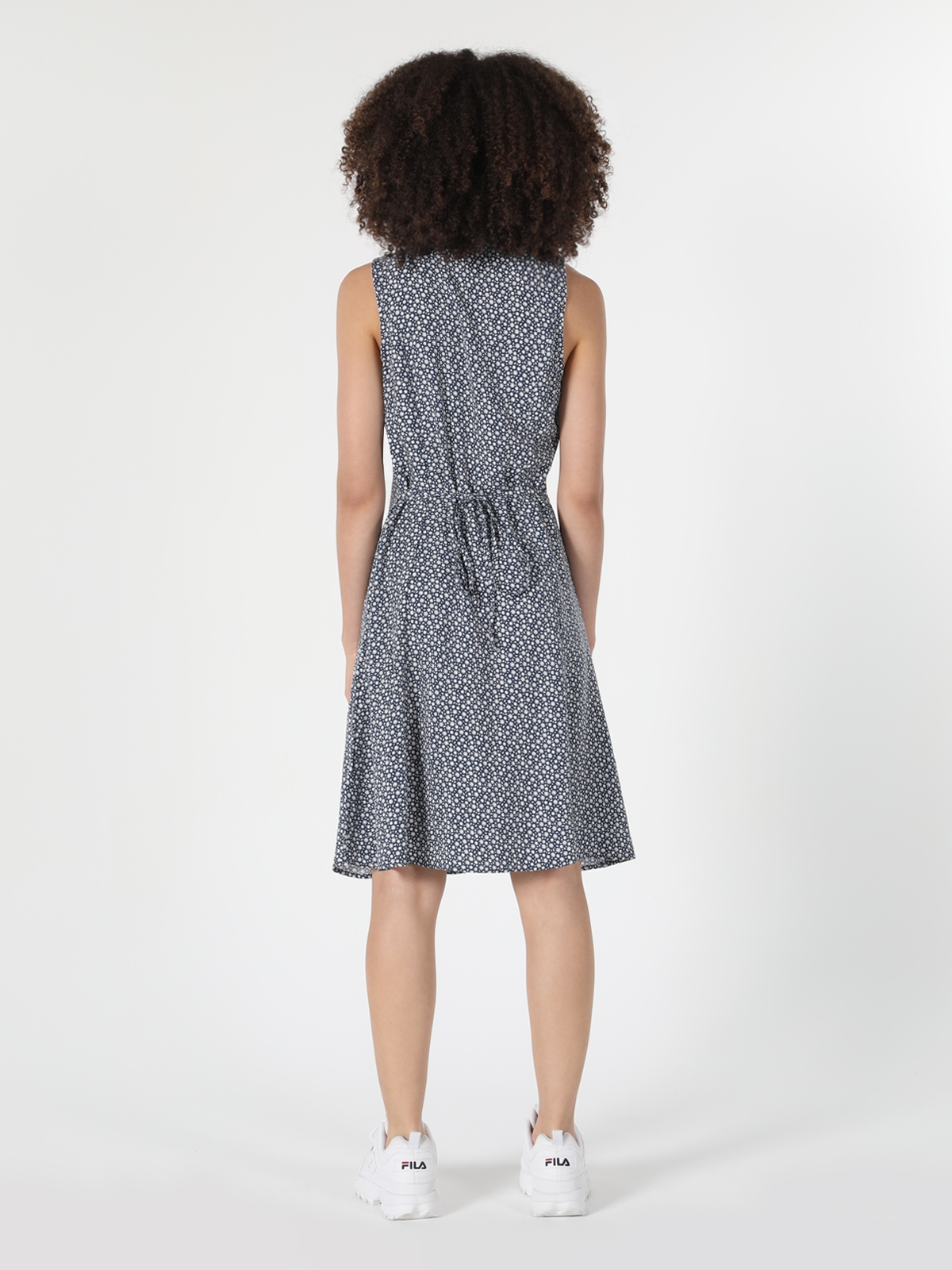 Slim Fit Desenli Düğme Detaylı Kadın Lacivert Elbise Cl1058866