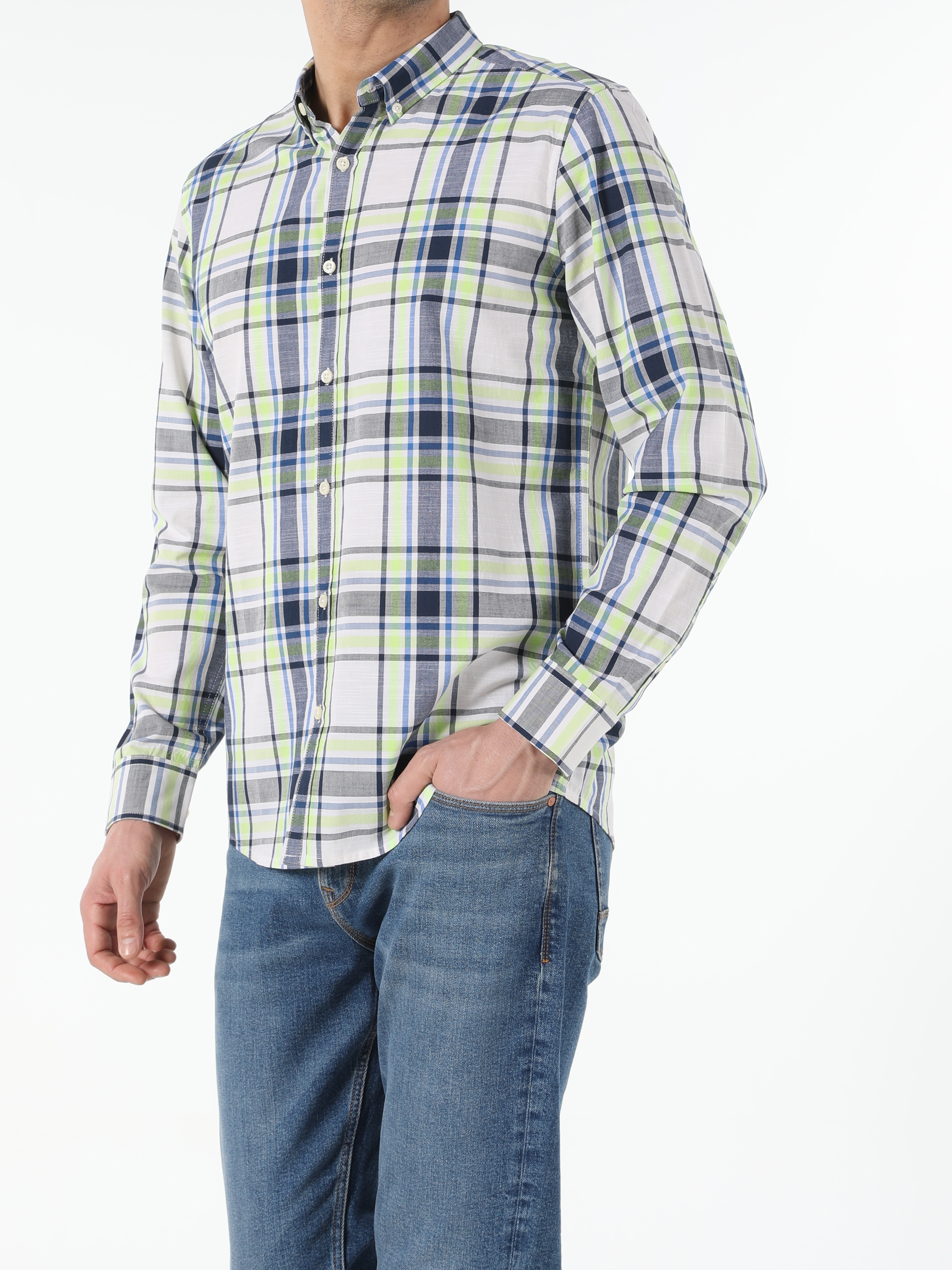 Colins Lacivert Regular Fit Shirt Neck Erkek Uzun Kol Gömlek. 3