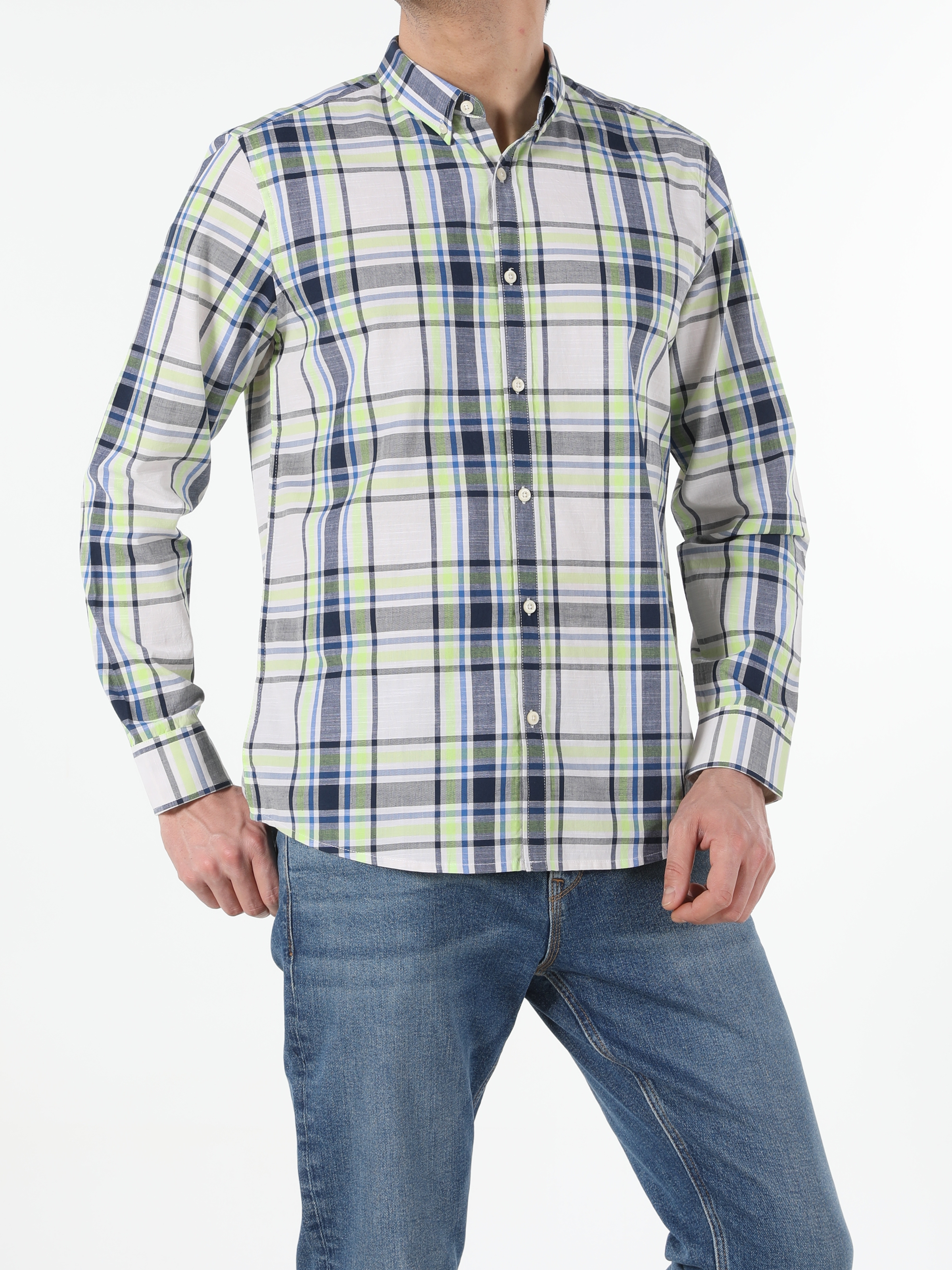 Lacivert Regular Fit Shirt Neck Erkek Uzun Kol Gömlek Cl1053801