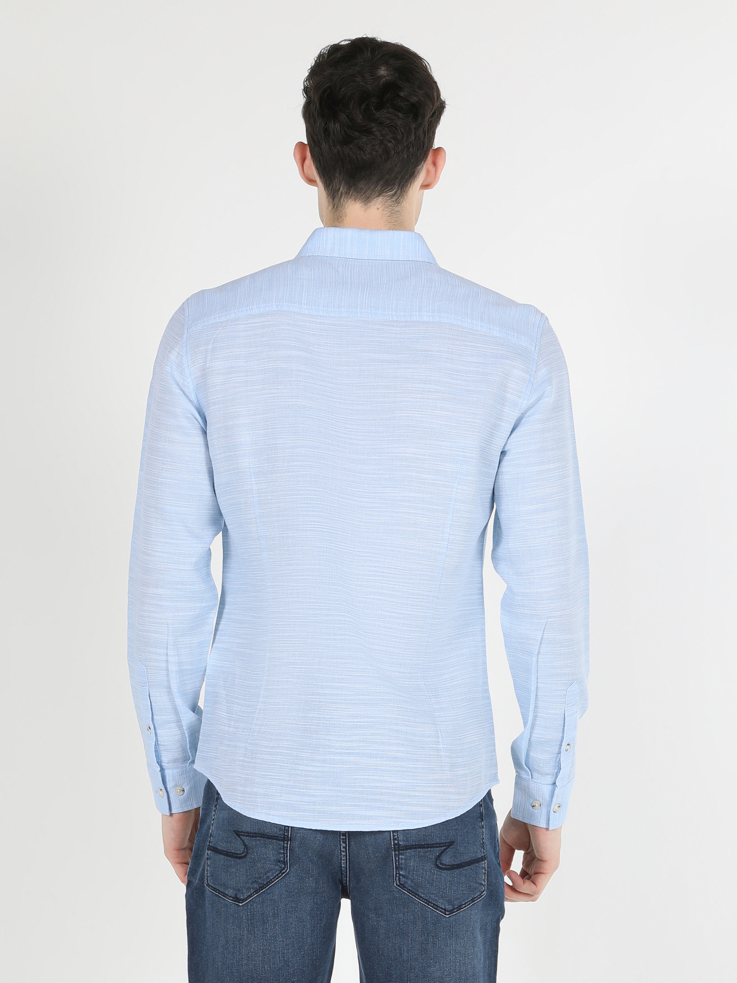 Colins Slim Fit Shirt Neck Mavi Erkek Uzun Kol Gömlek. 2