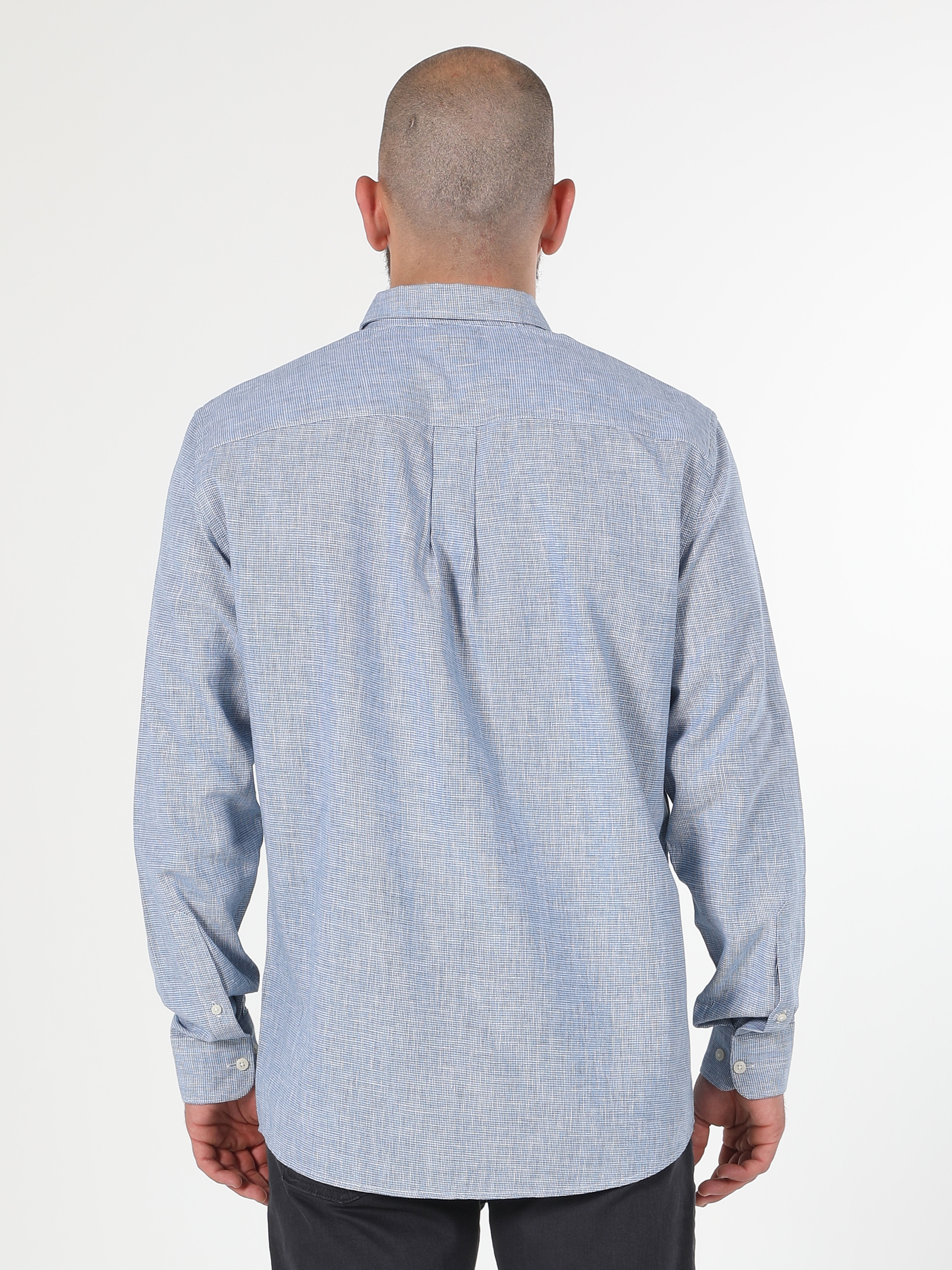 Regular Fit Shirt Neck Mavi Erkek Uzun Kol Gömlek Cl1058812