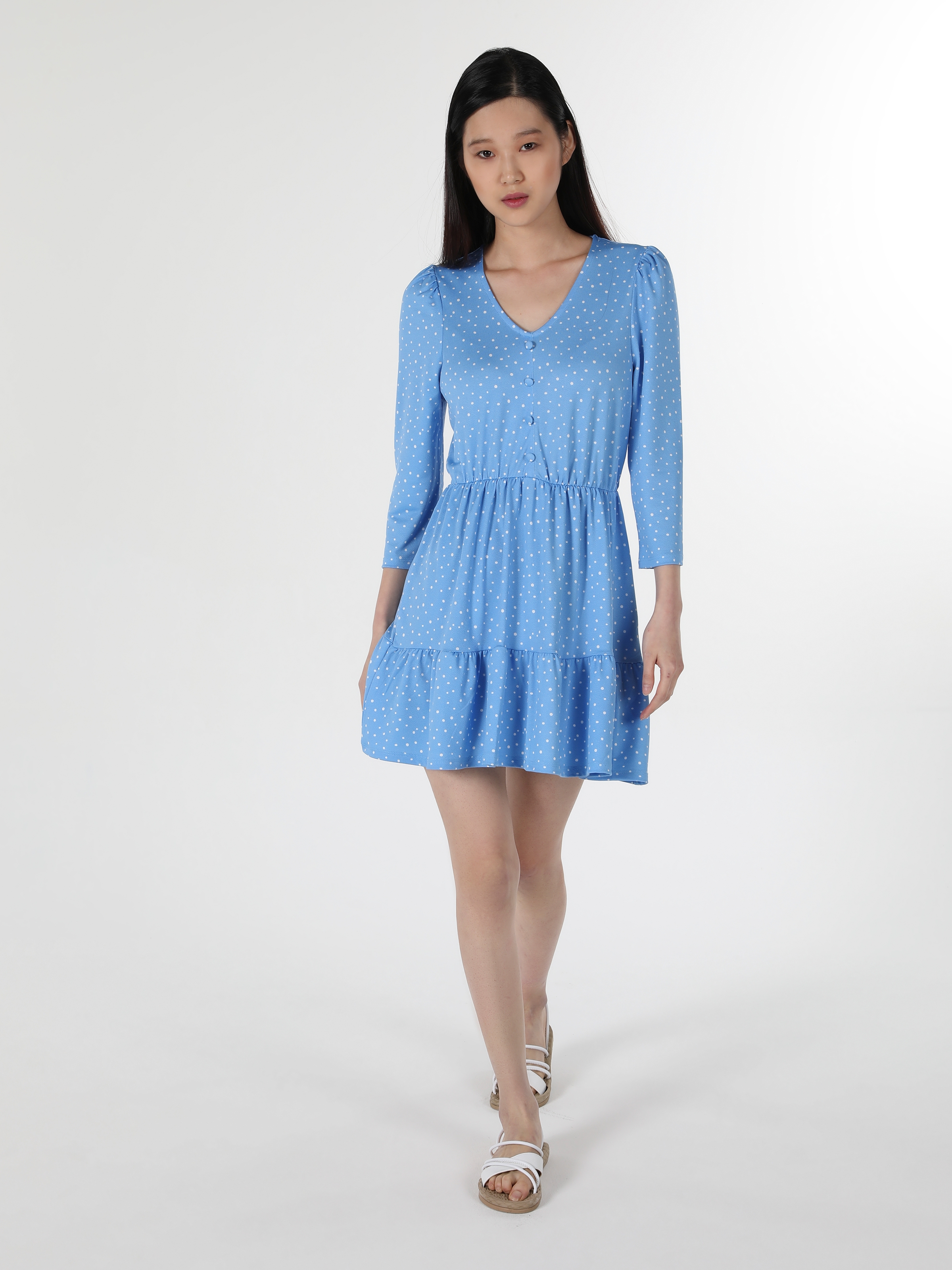 Regular Fit Puantiyeli Mavi Kadın Elbise Cl1057877