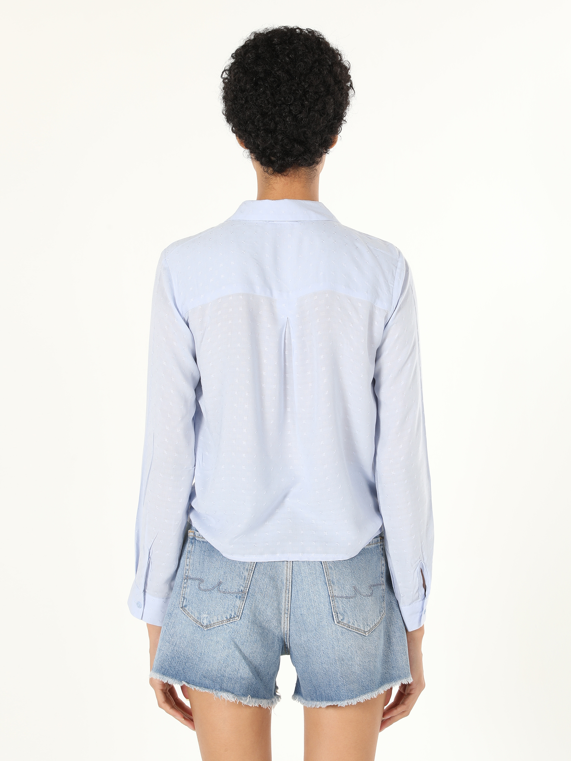 Slim Fit Shirt Neck Mavi Kadın Uzun Kol Gömlek Cl1058732