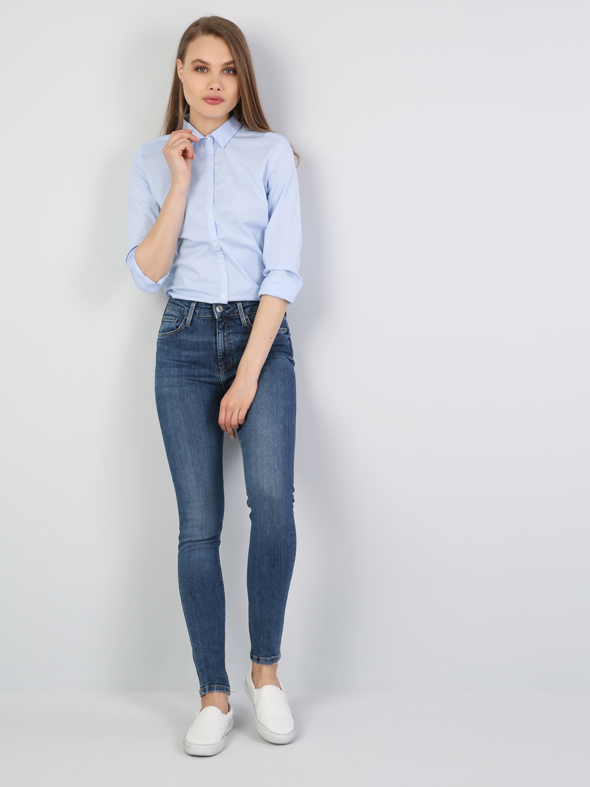 Super Slim Fit Dar Paça Yüksek Bel 760 Dıana Mavi Kadın Pantolon