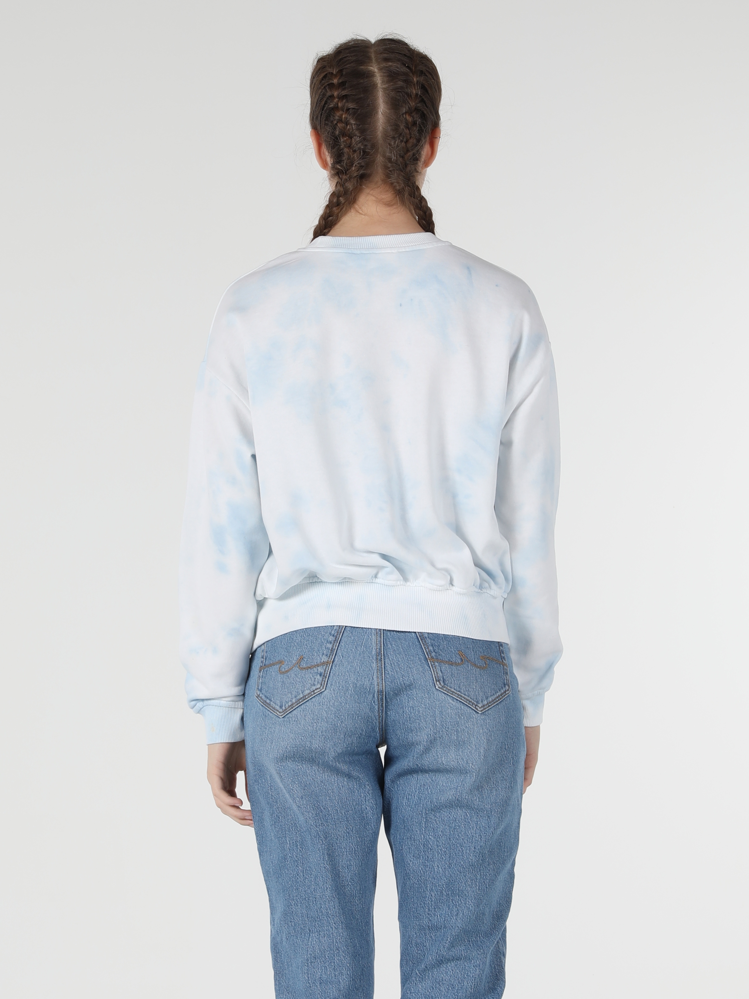 Regular Fit Batik Desenli Mavi Kadın Sweatshirt Cl1052451