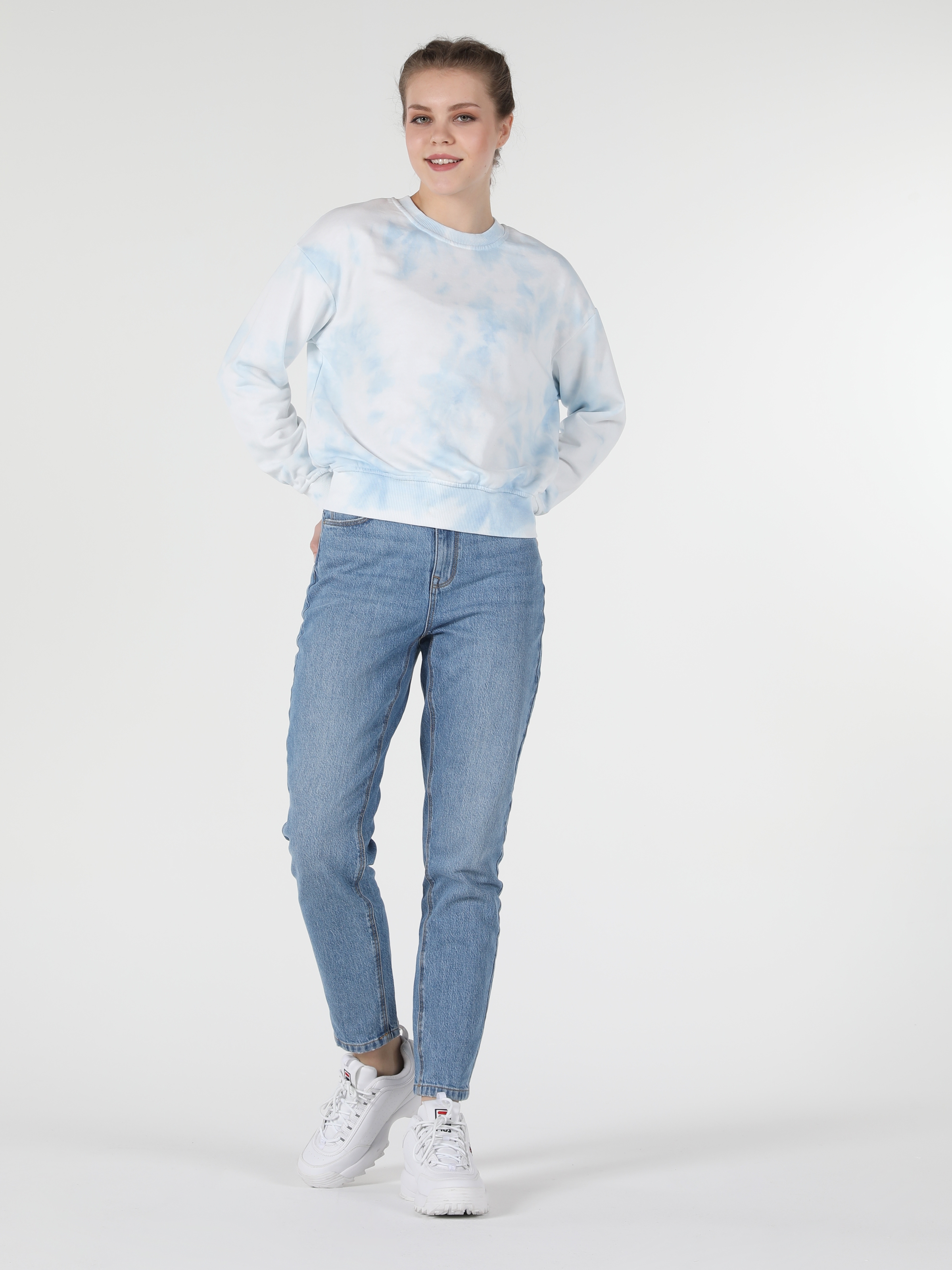 Regular Fit Batik Desenli Mavi Kadın Sweatshirt Cl1052451