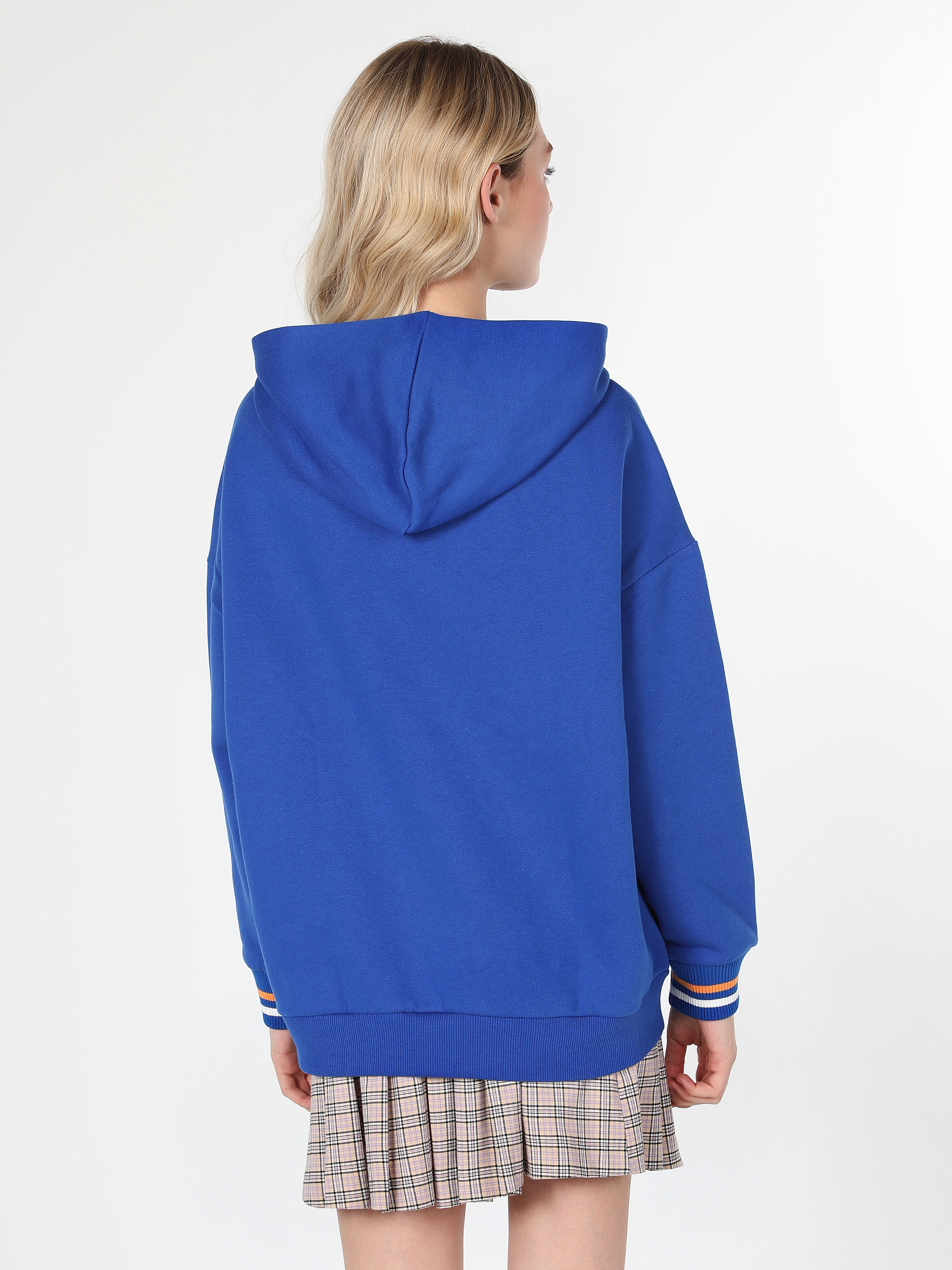 Oversize Kapüşonlu Mavi Kadın Sweatshirt