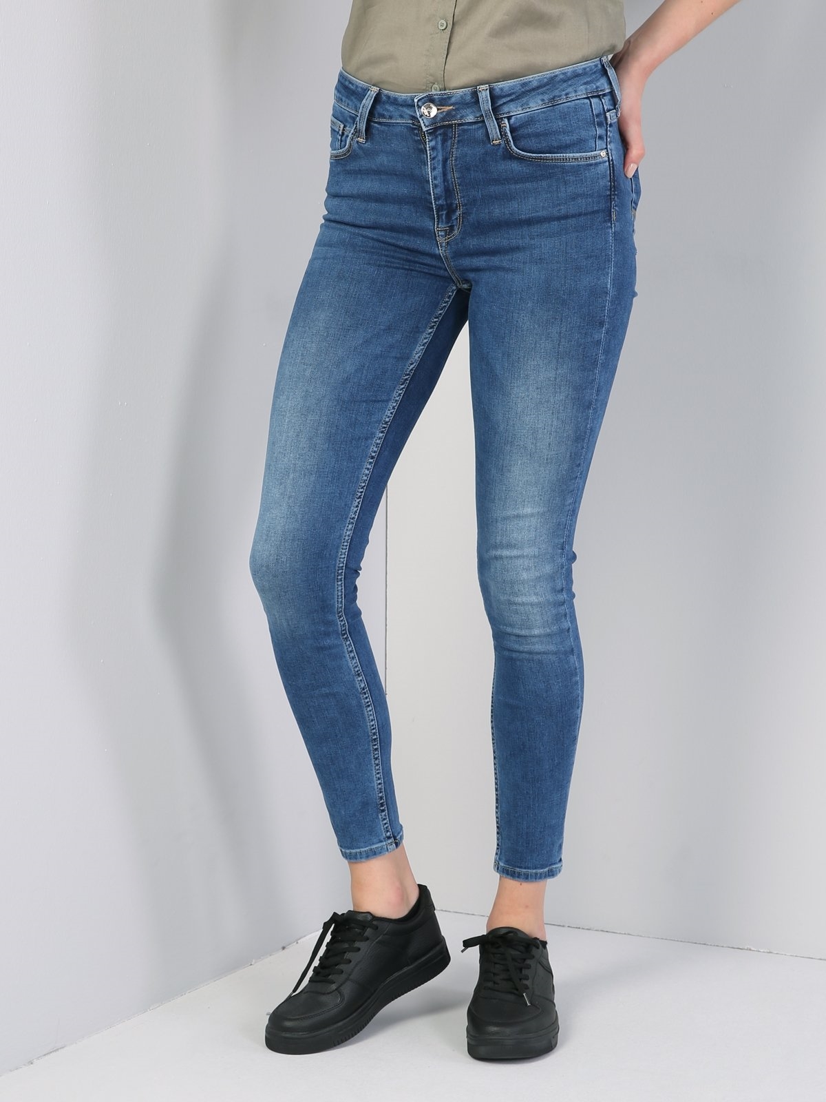 Colins 760 Dıana Yüksek Bel Dar Paça Super Slim Fit Mavi Kadın Jean Pantolon. 5