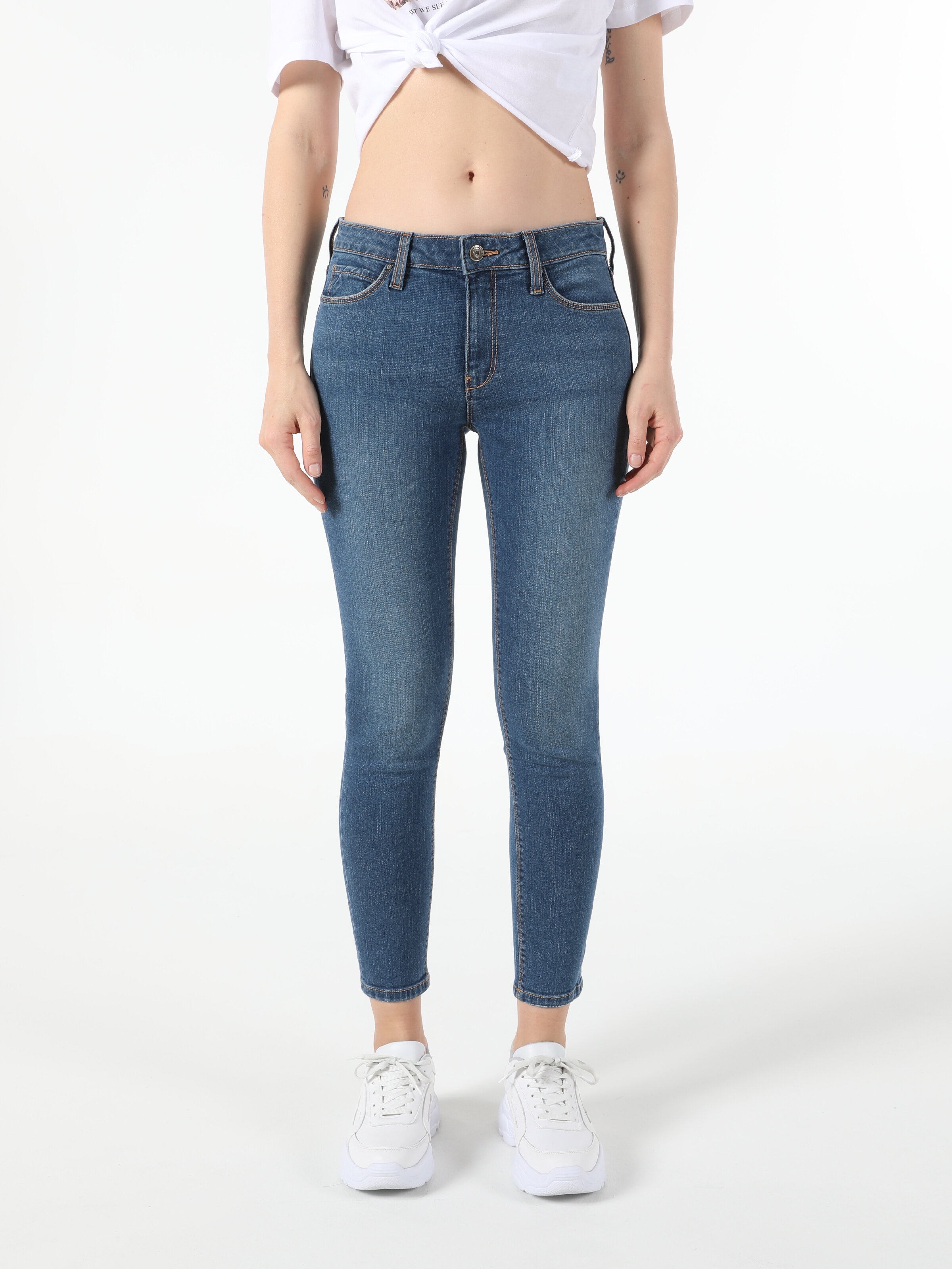 Colins 759 Lara Orta Bel Dar Paça Super Slim Fit Mavi Kadın Jean Pantolon. 4
